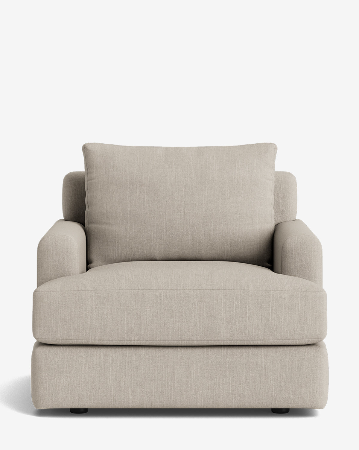 The Winthrop Lounge Chair is a large, modern seat with light beige upholstery, plush cushions, wide armrests, and a minimalistic design, shown against a plain white background by McGee & Co.