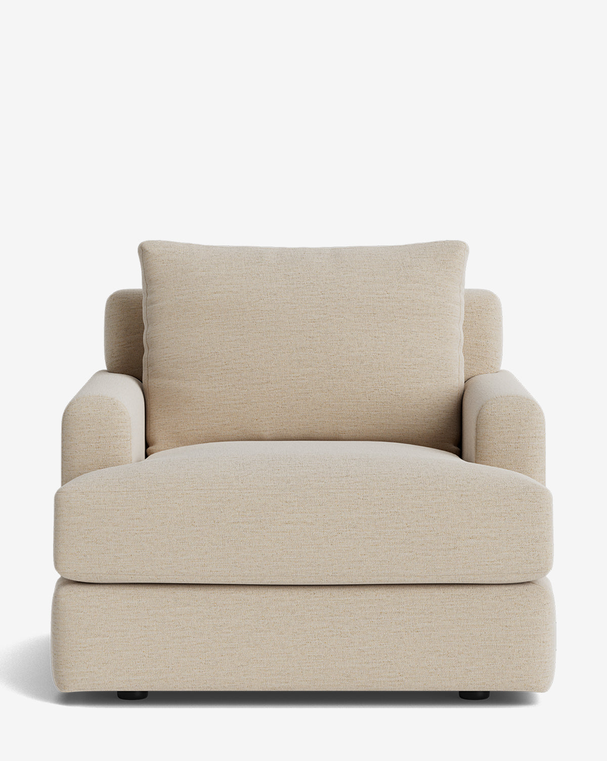 The Winthrop Lounge Chair is a spacious, contemporary piece with light beige upholstery, thick armrests, a wide cushioned seat, and a plush backrest—shown against a plain white background and fully customizable by McGee & Co.