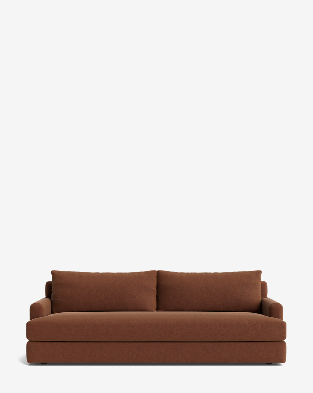 A modern brown Winthrop Sofa 90 with two large seat cushions and matching backrest pillows, set against a plain white background—ideal for any contemporary space, by McGee & Co.