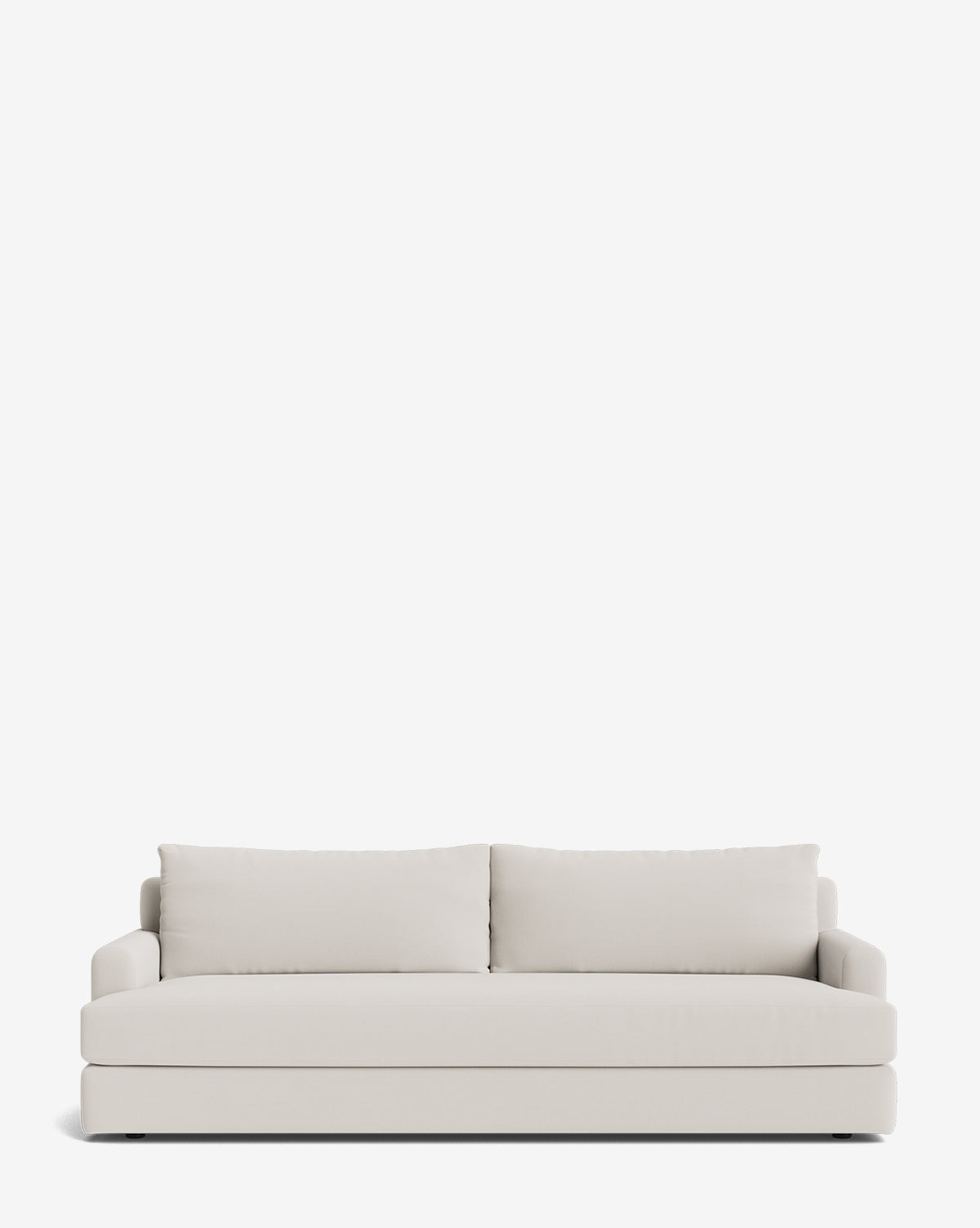 The Winthrop Sofa 90 features a modern design with light beige upholstery, two large back cushions, and simple straight arms, shown against a plain white background—ideal for contemporary interiors, by McGee & Co.