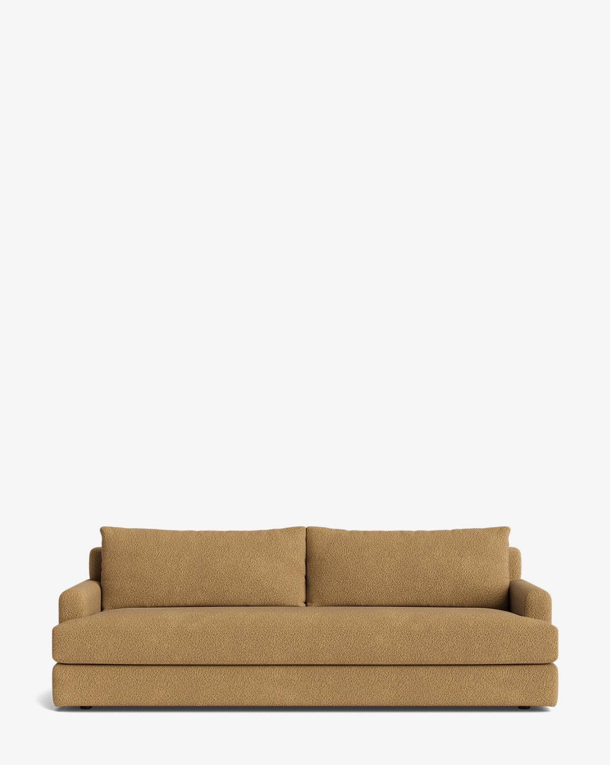 The Winthrop Sofa 90 is a modern, tan sofa with two large back cushions and armrests, set against a white background—perfect for adding contemporary sophistication to your living space, by McGee & Co.