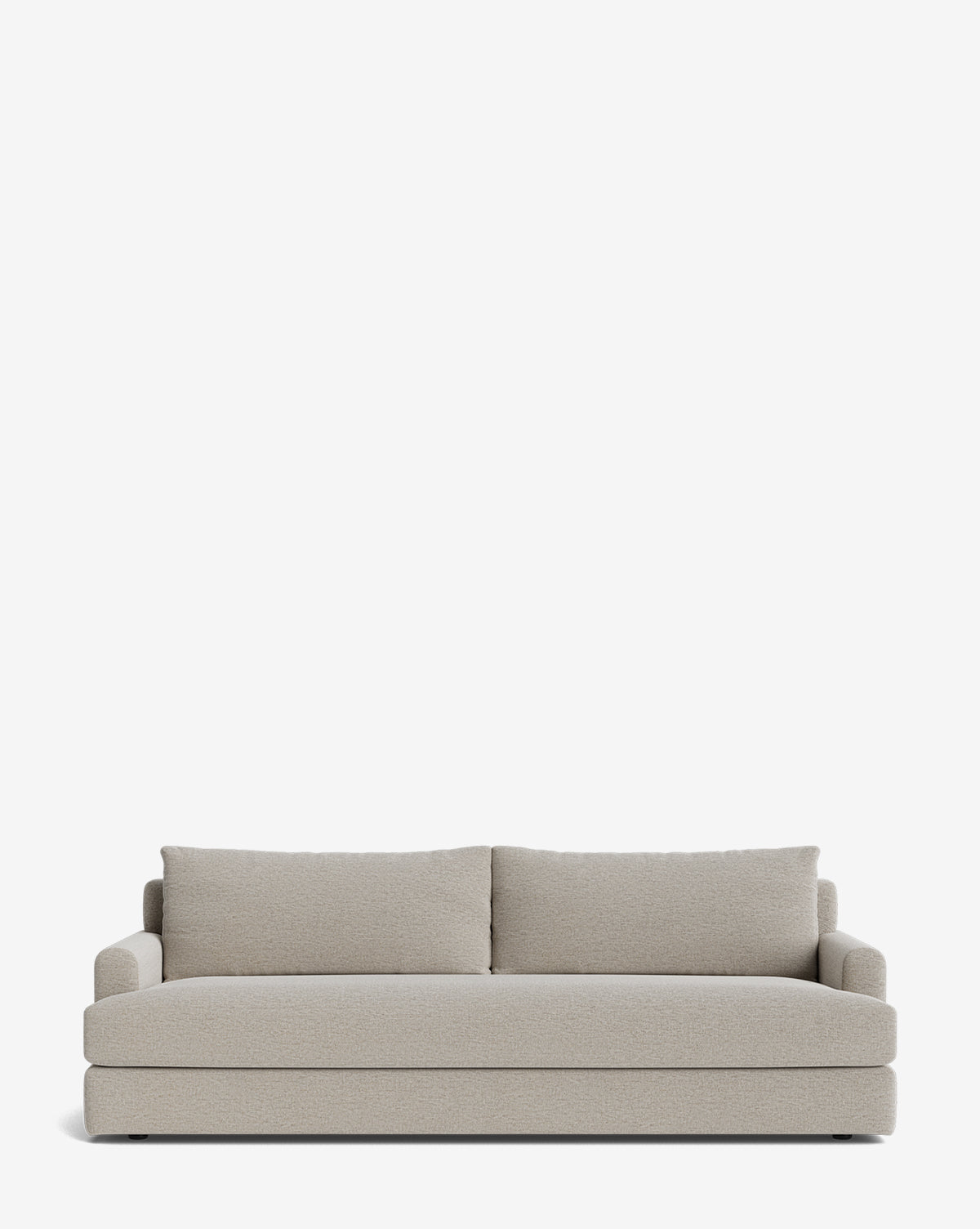 The Winthrop Sofa 90 is a modern, light gray upholstered sofa featuring two large back cushions and wide armrests. Set against a plain white background, it offers the perfect blend of style and comfort by McGee & Co.