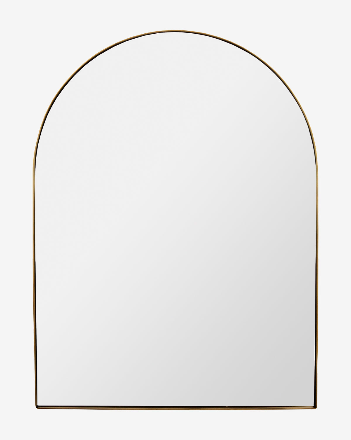 The Wylie Arched Mirror features a large, arched design with a slim metallic gold frame and shatterproof glass, displayed against a plain white background by McGee & Co.