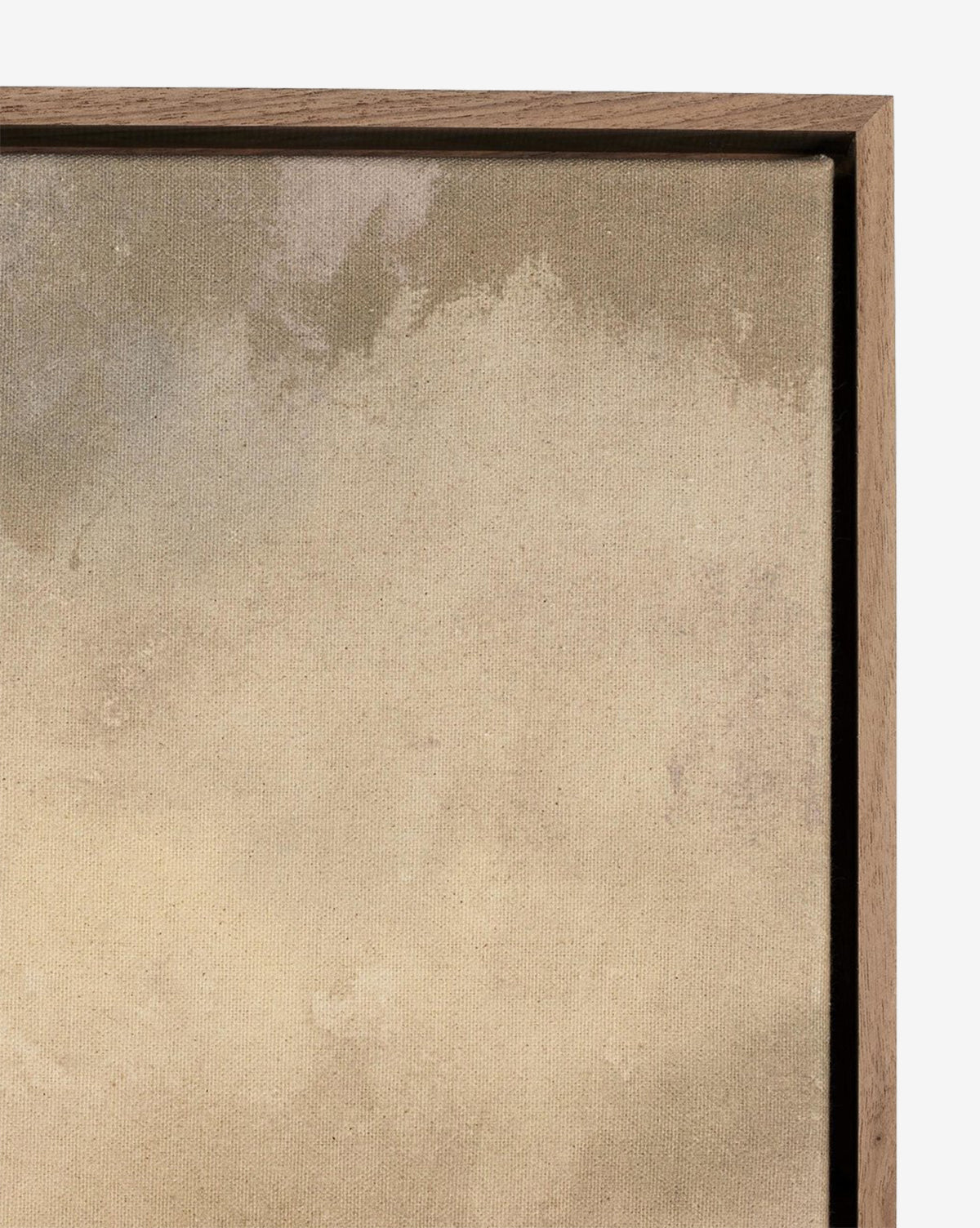 A close-up of You Said I am the Sea by Aileen Fitzgerald, a gallery-quality framed canvas featuring soft beige and gray tones, visible texture and brushstrokes on raw canvas, and a minimalist wooden frame, by McGee & Co.