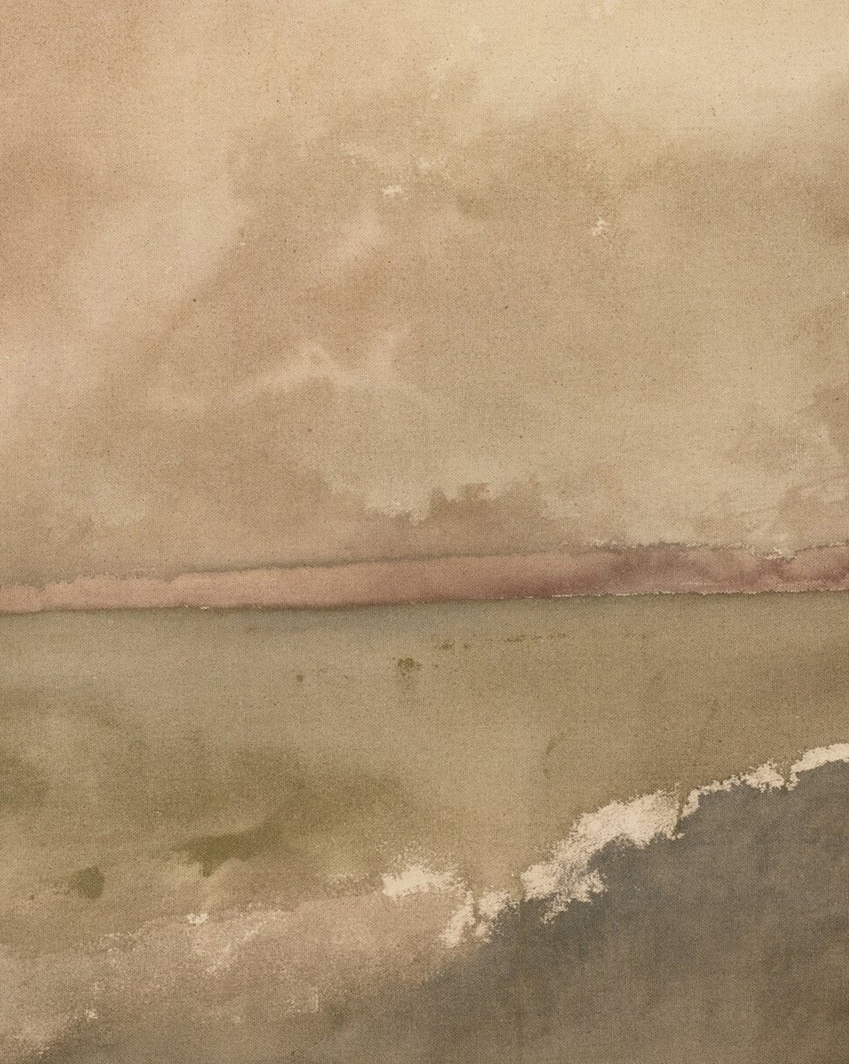 You Said I am the Sea by Aileen Fitzgerald is a gallery-quality watercolor depicting a tranquil seascape in muted beige, brown, and green, with gentle waves and a calm horizon for a serene ambiance, by McGee & Co.