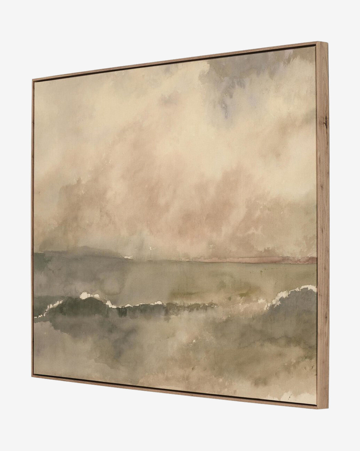 You Said I am the Sea by Aileen Fitzgerald is a framed, gallery-quality painting featuring gentle waves and a cloudy sky in soft beige and green tones, evoking a calm and serene ambiance, by McGee & Co.