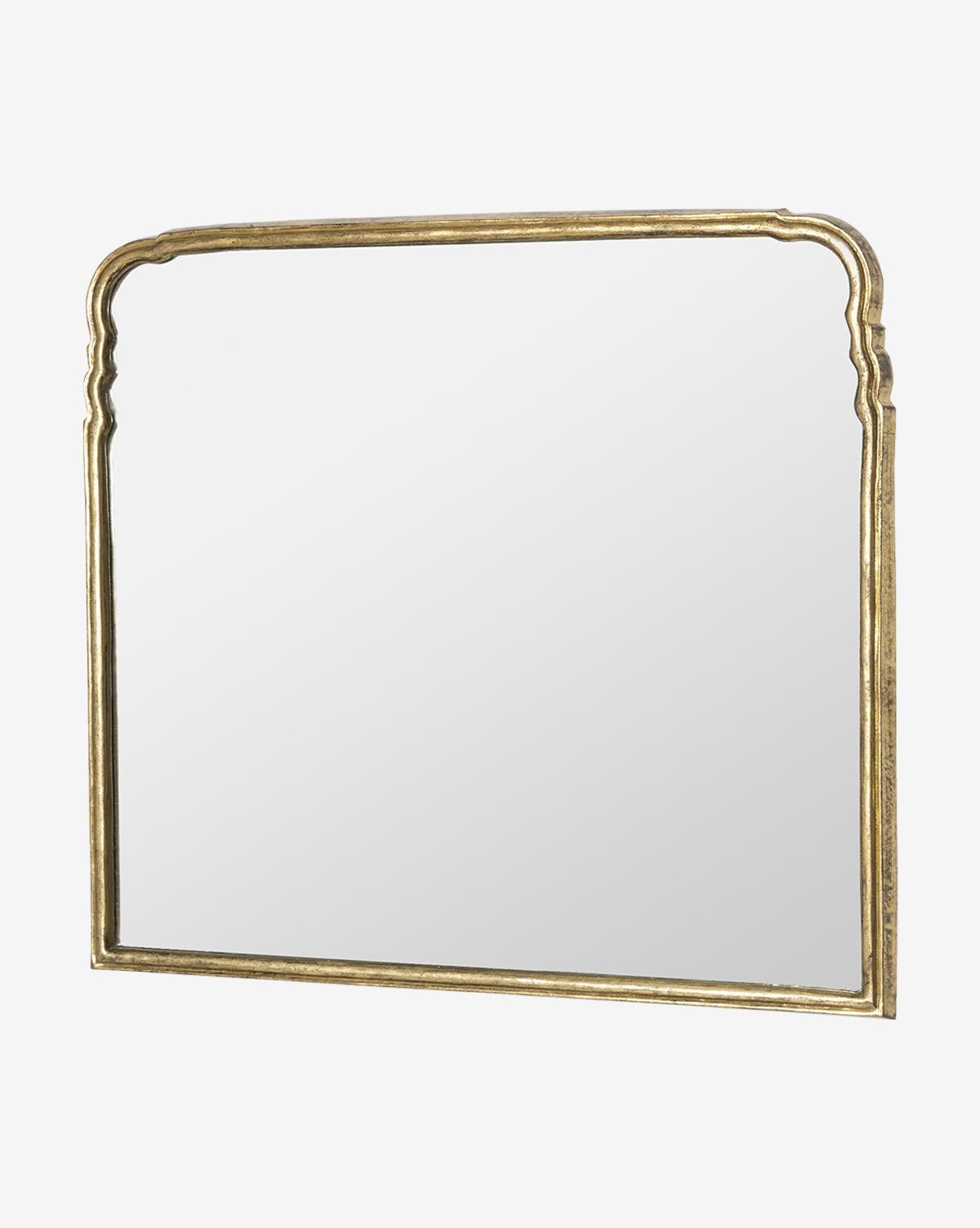 The Zosia Wall Mirror is a rectangular vintage wall mirror with a decorative gold frame and ornate top detailing, set against a white background—an elegant decor piece for any space, by McGee & Co.