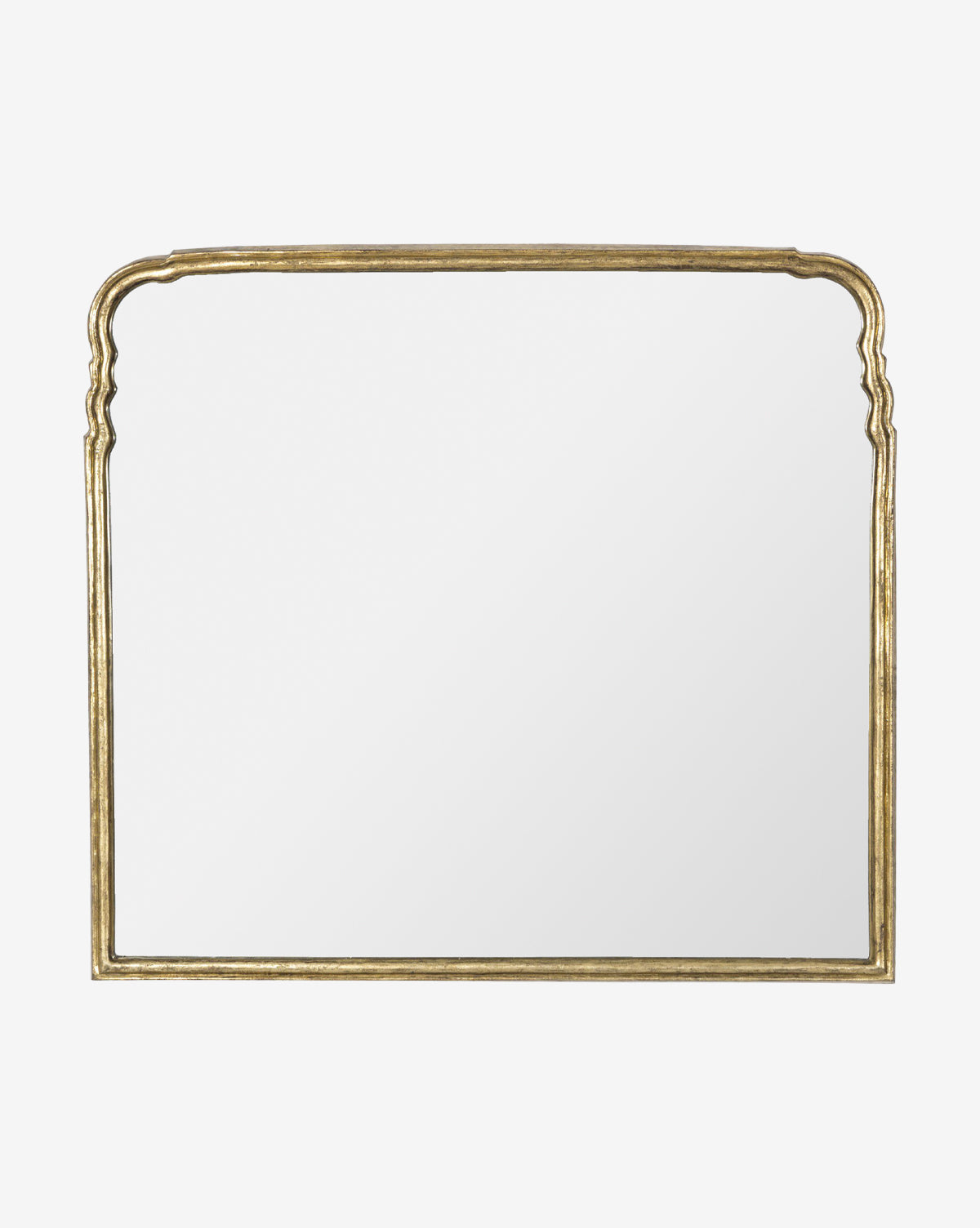 The Zosia Wall Mirror features an ornate antique gold rectangular frame with curved top corners, adding a luxurious vintage touch to any room when placed against a plain white background by McGee & Co.