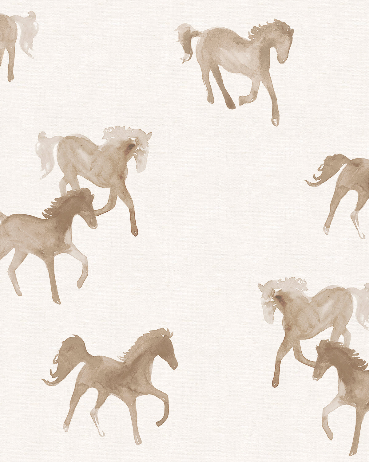 Watercolor wallpaper featuring galloping horses in warm taupe and beige tones, designed for a soft, artistic touch by McGee & Co