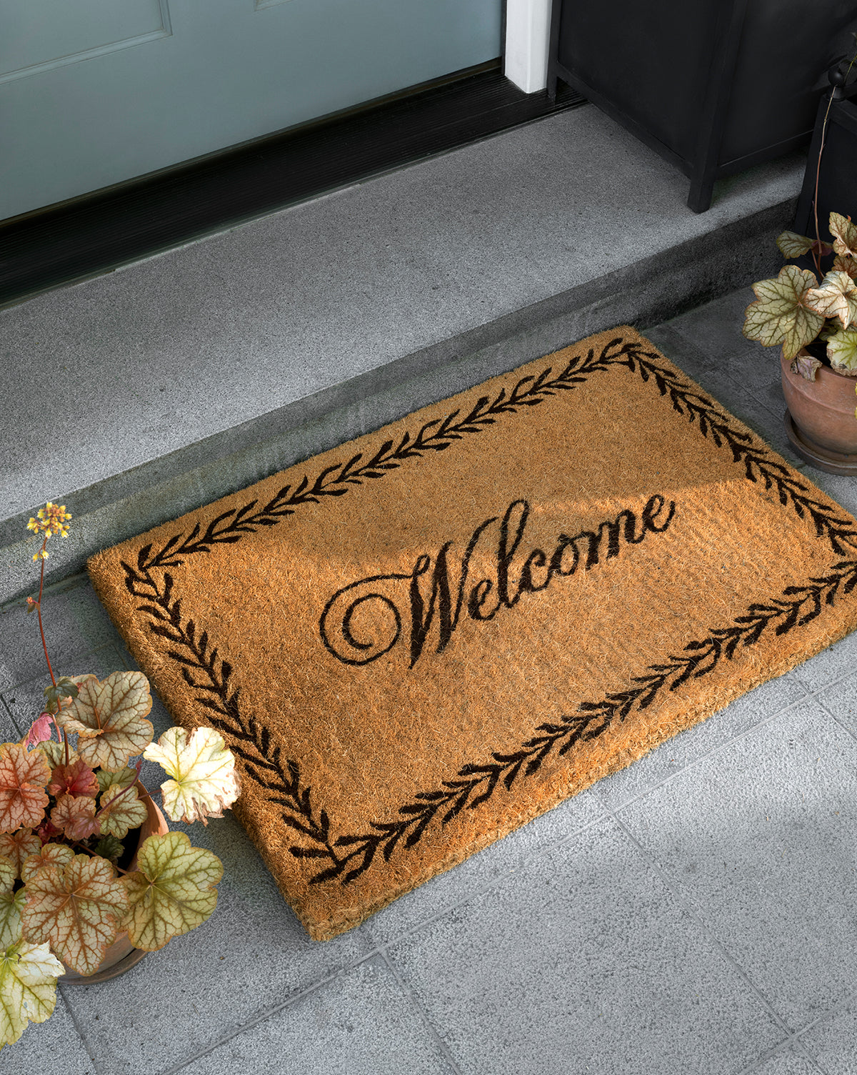 Welcome Doormat with Leaf Border