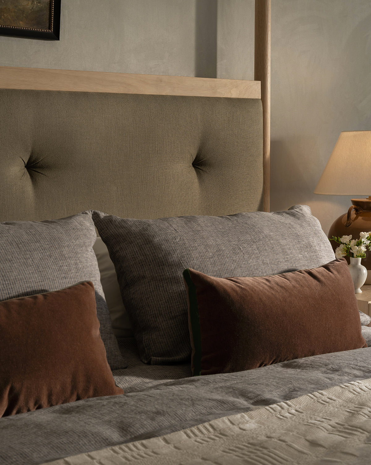 Brown Mohair Pillow with Velvet Stripe