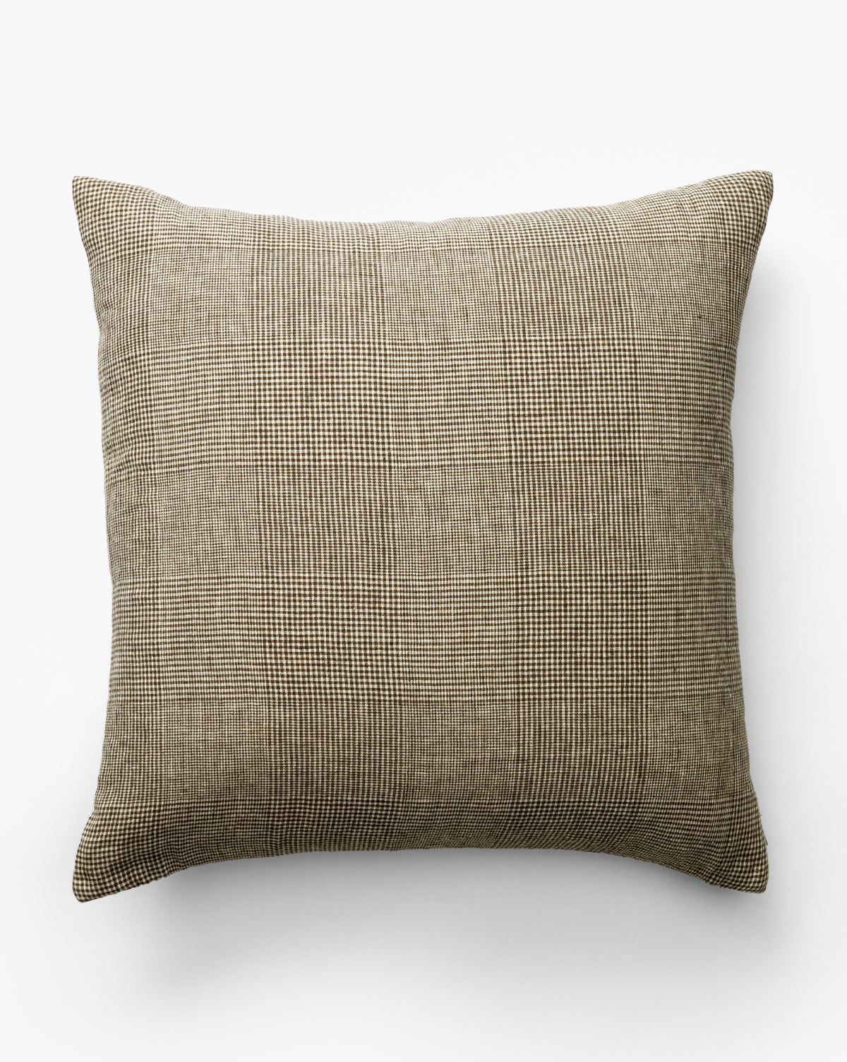 The Abbendale Houndstooth Pillow Cover, shown on a white background, features a beige and brown plaid pattern with checkered and grid-like designs. This stylish linen pillow cover brings a cozy accent to any room, by McGee & Co.
