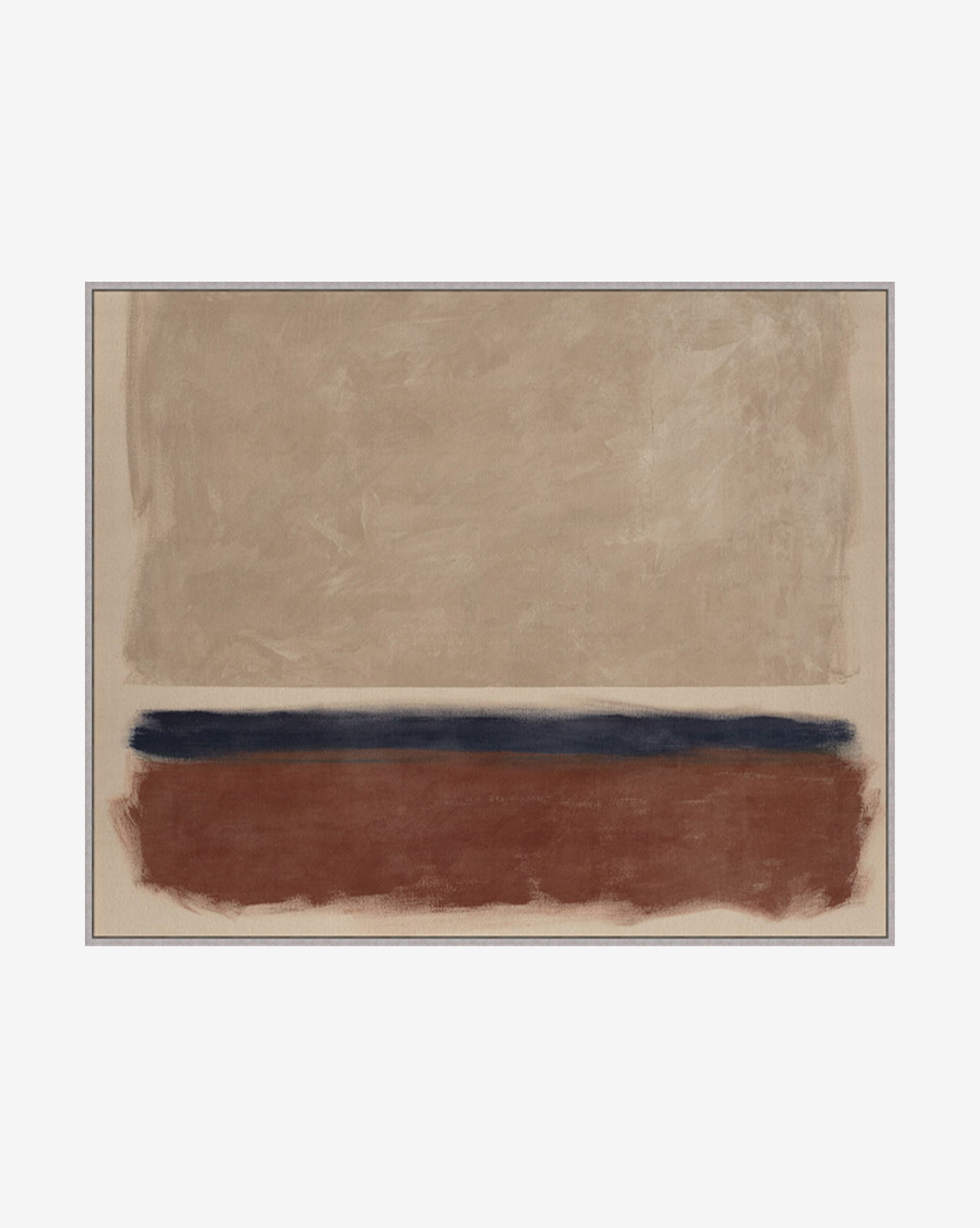Abstract Horizon is a giclee print featuring a large beige top area, bold dark line through the middle, and wide reddish-brown section below—all set against a light background, ideal for adding modern style to your space.