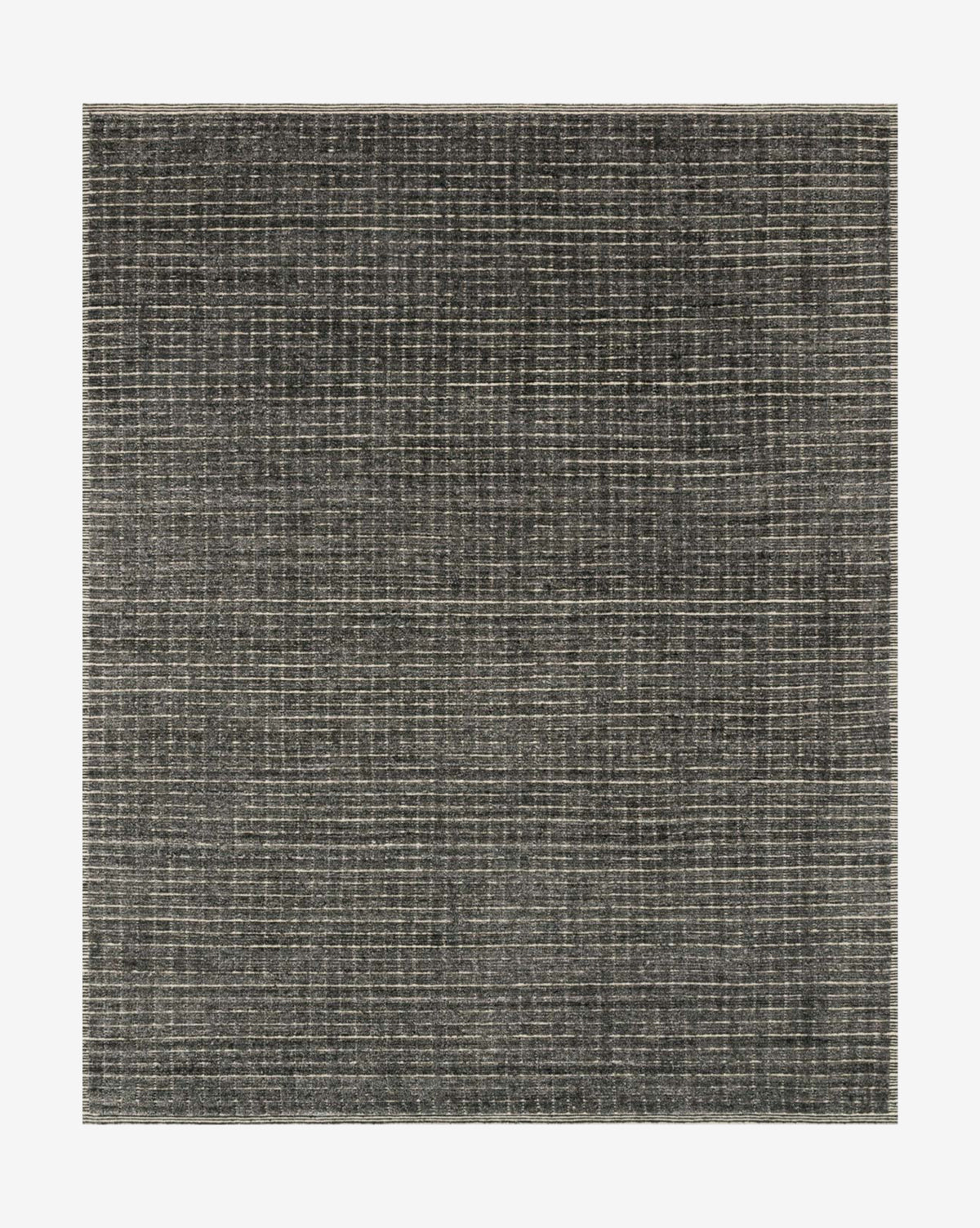 The Ameglia Charcoal Rug is a rectangular, hand-loomed wool rug with a textured grid pattern in dark and light gray. Its modern, subtle design and durable construction make this contemporary charcoal rug a lasting addition to any space by McGee & Co.