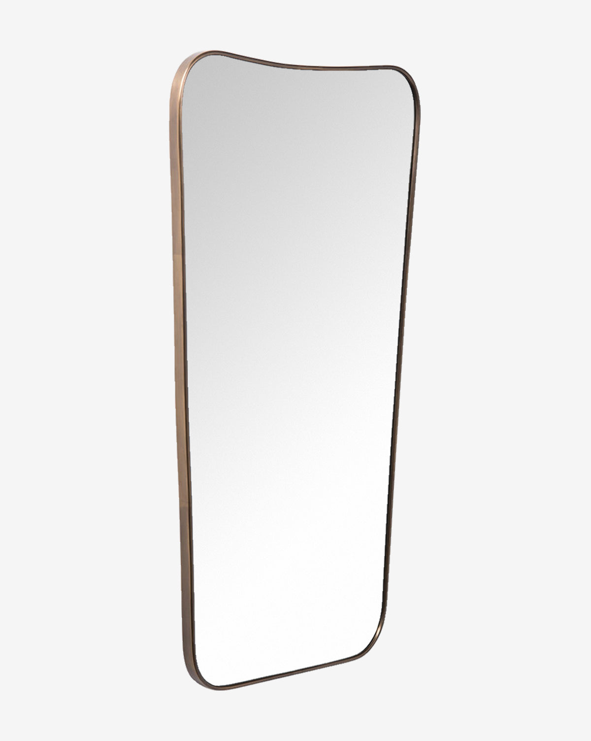 The Anastasia Wall Mirror is a tall, rectangular modern mirror with rounded edges and a slim bronze-colored frame, displayed against a plain white background by McGee & Co.
