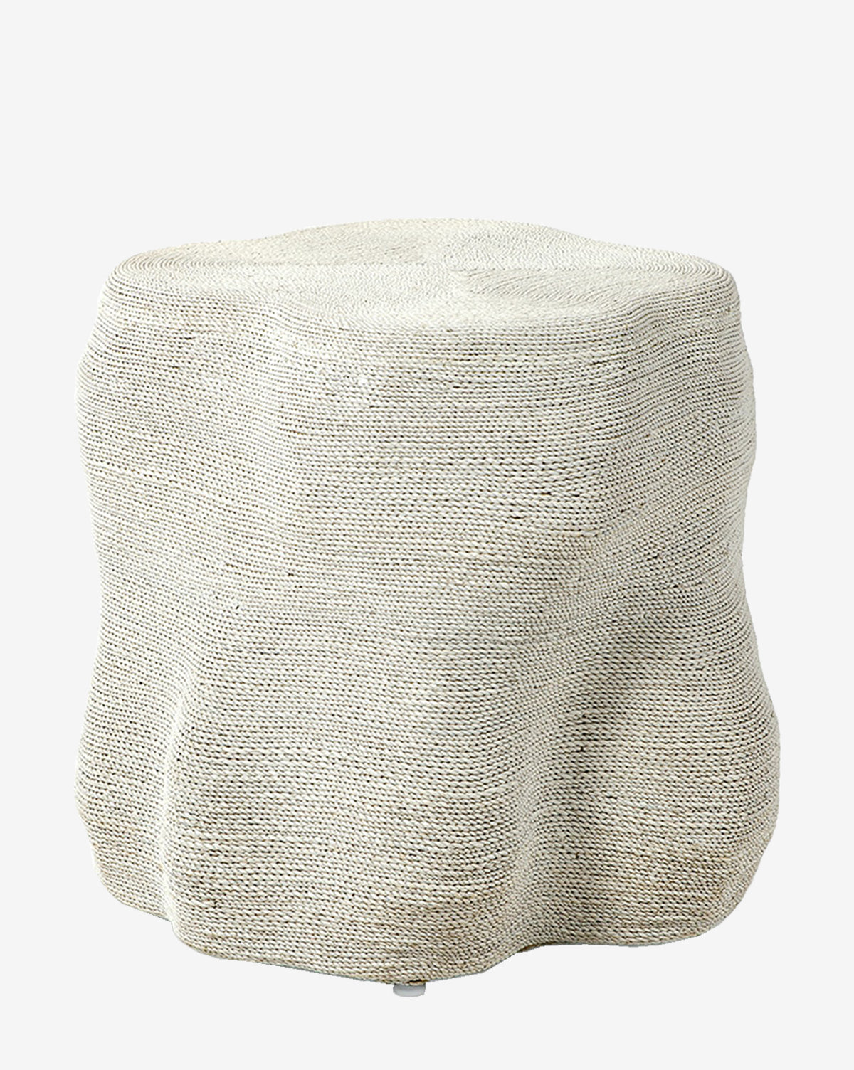 The Aphra Side Table by Palecek features a round, textured design in beige, crafted from handwoven Lampakanay rope with an organic shape—ideal for living room styling and shown against a plain white background. McGee & Co.