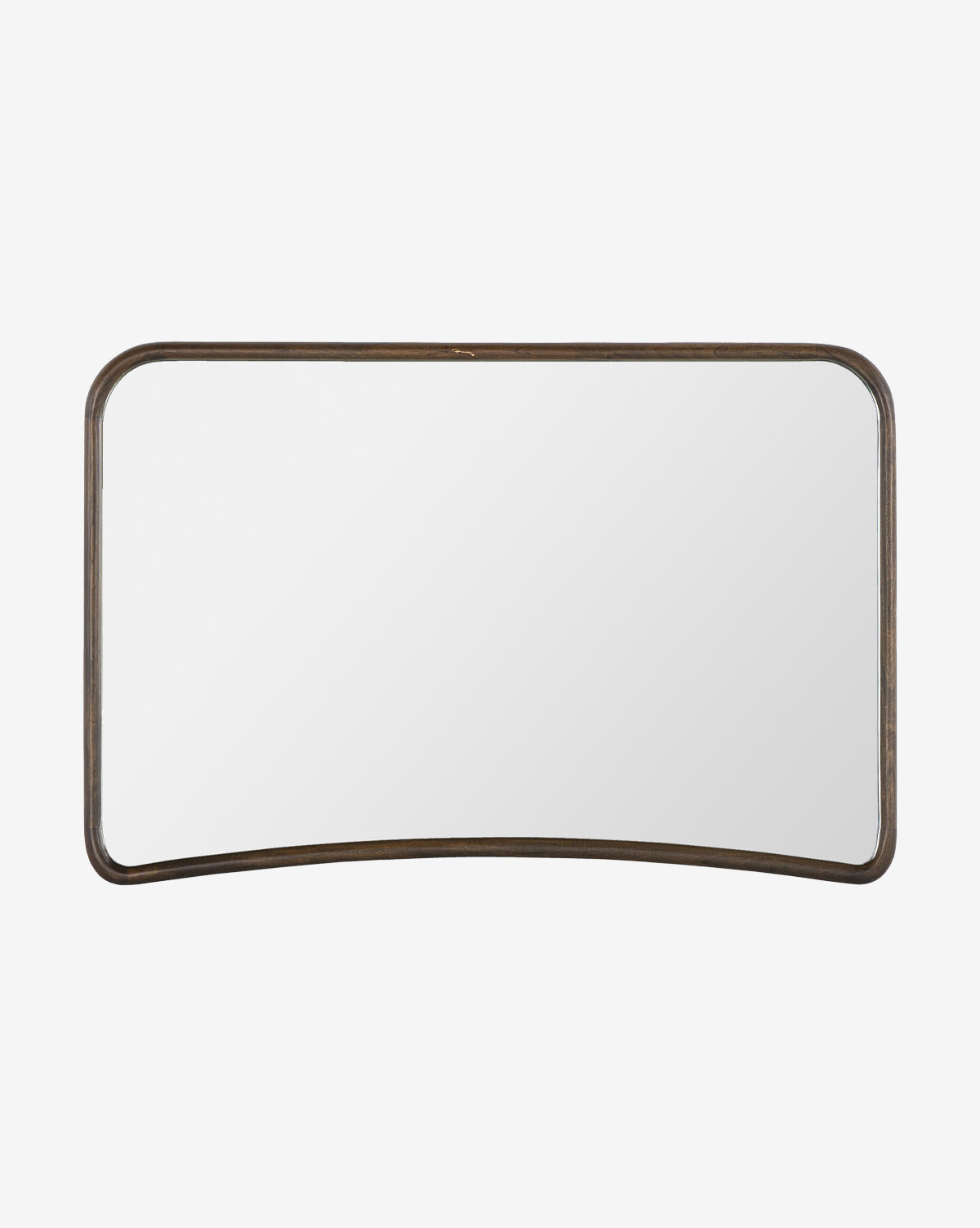 The Arvid Wall Mirror features a rectangular shape with rounded corners and a slim mango wood frame in an aged brown finish, shown against a plain white background by McGee & Co.