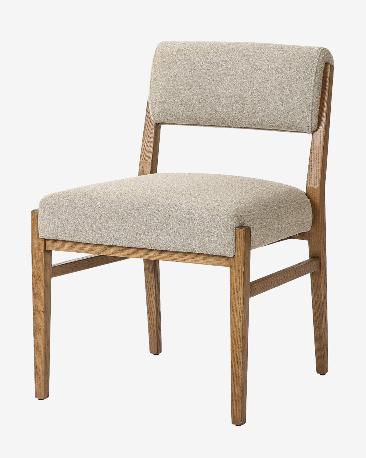 The Bailey Dining Chair features a modern, minimalist design with a beige upholstered seat and backrest, crafted from smoked oak, by McGee & Co.