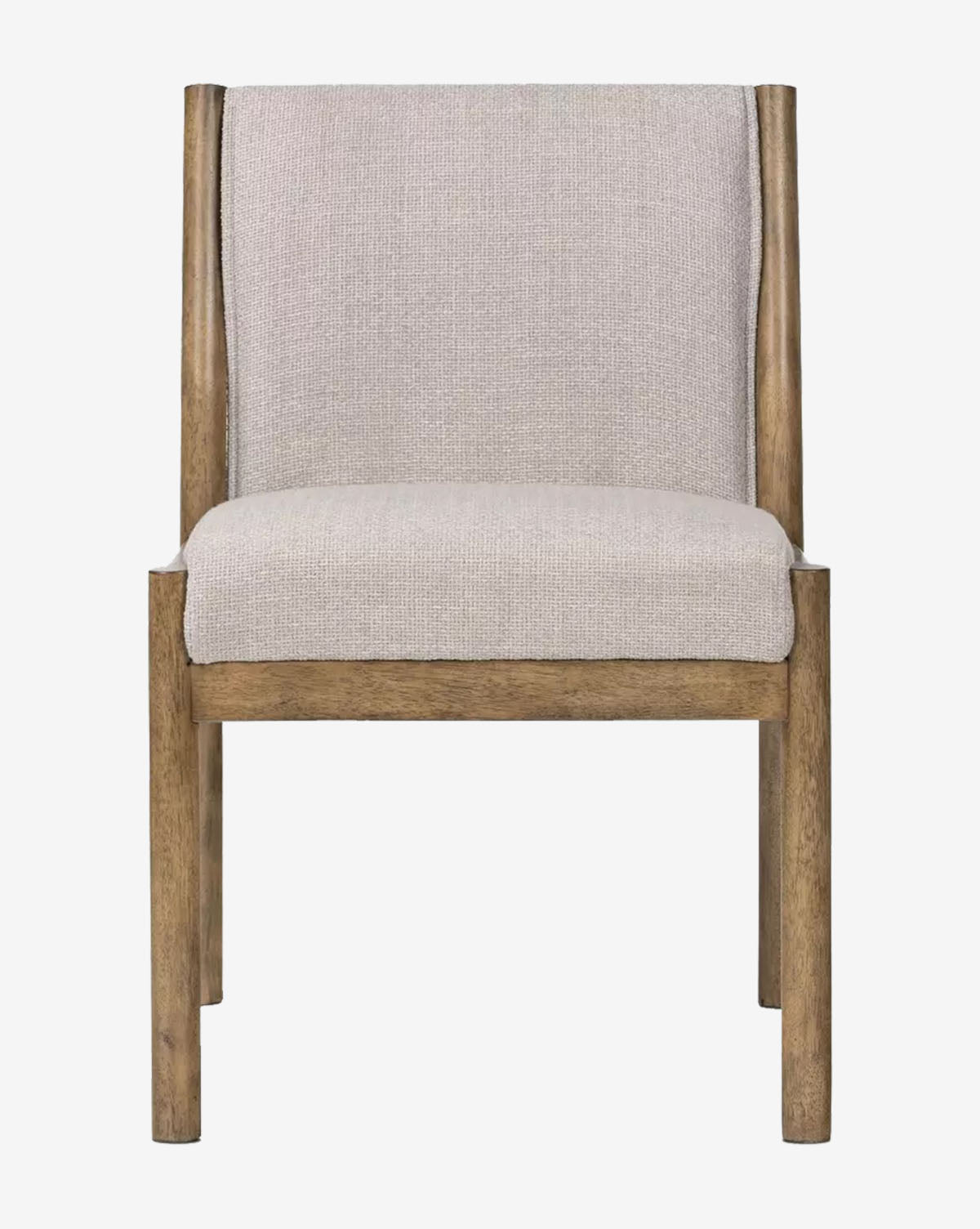 The Bardot Dining Chair has a modern parawood frame with a beige, high-performance upholstered seat and backrest, featuring minimalist design and clean lines, by McGee & Co. Shown against a plain white background.