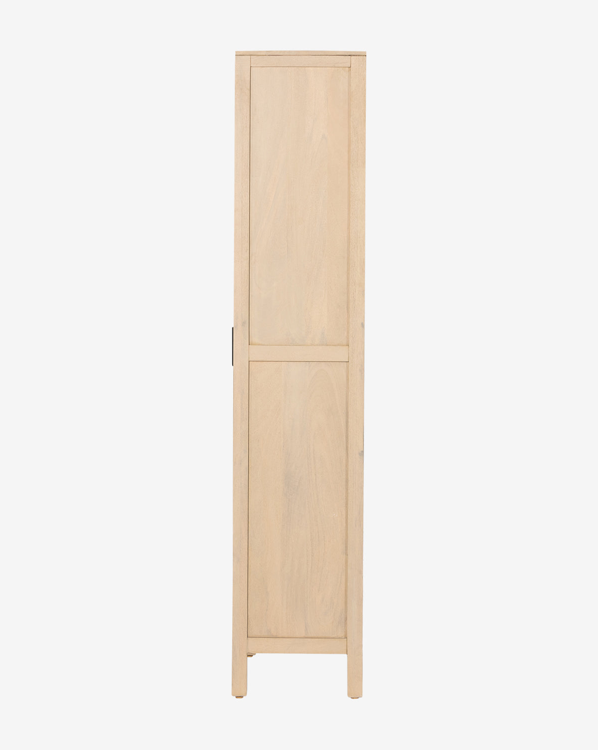The Barney Cabinet is a tall, narrow modern storage cabinet with a light finish, two panel-style doors, and straight legs, displayed against a plain white background by McGee & Co.
