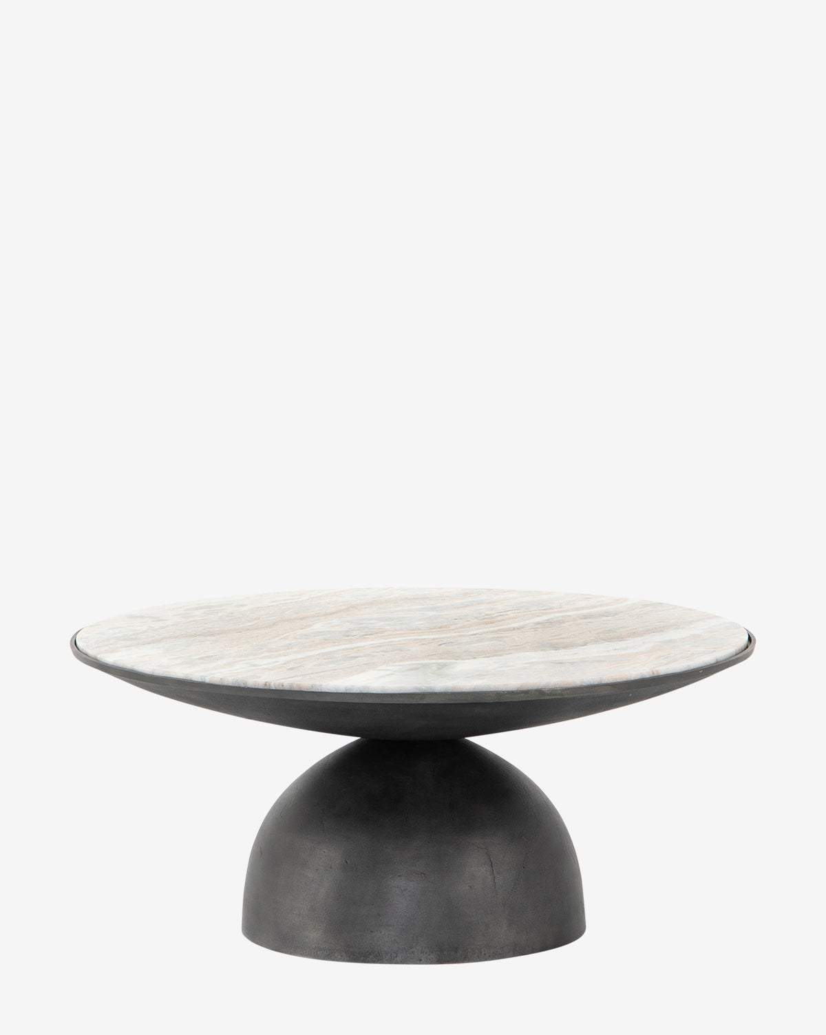 The Bellaire Coffee Table showcases a modern taupe marble top and a wide black dome base, pictured against a plain white background by McGee & Co.