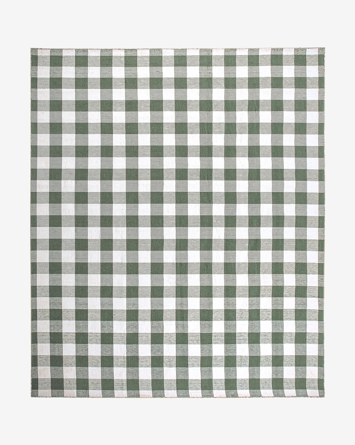 The Belleville Green Handwoven Indoor/Outdoor Rug, shown flat on a white background, features a green and white checkered gingham pattern—perfect for adding classic style to any space, by McGee & Co.