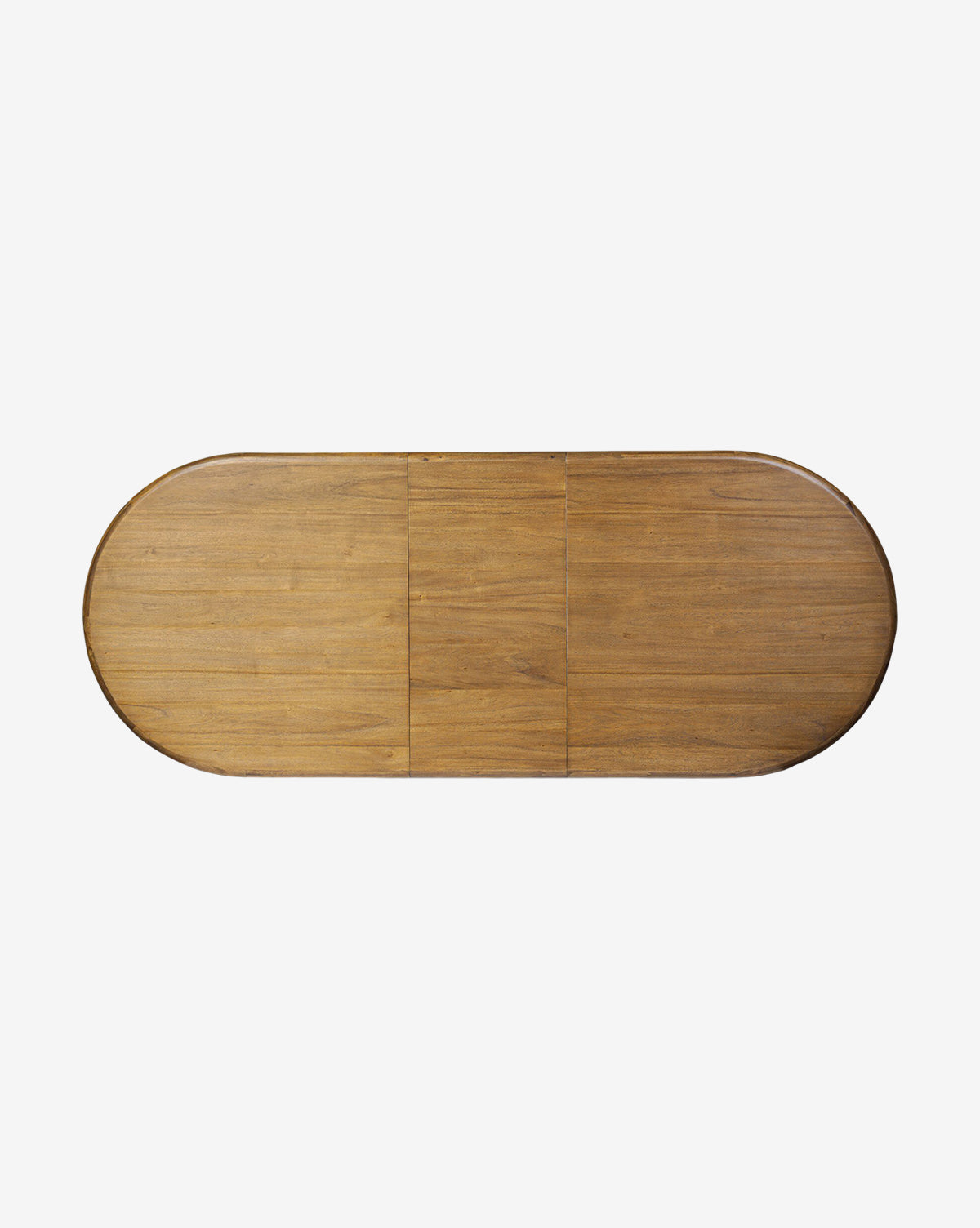 The Belvedere Extension Dining Table features an acacia wood oval tabletop with a smooth, natural finish, shown from above against a plain white background by McGee & Co.
