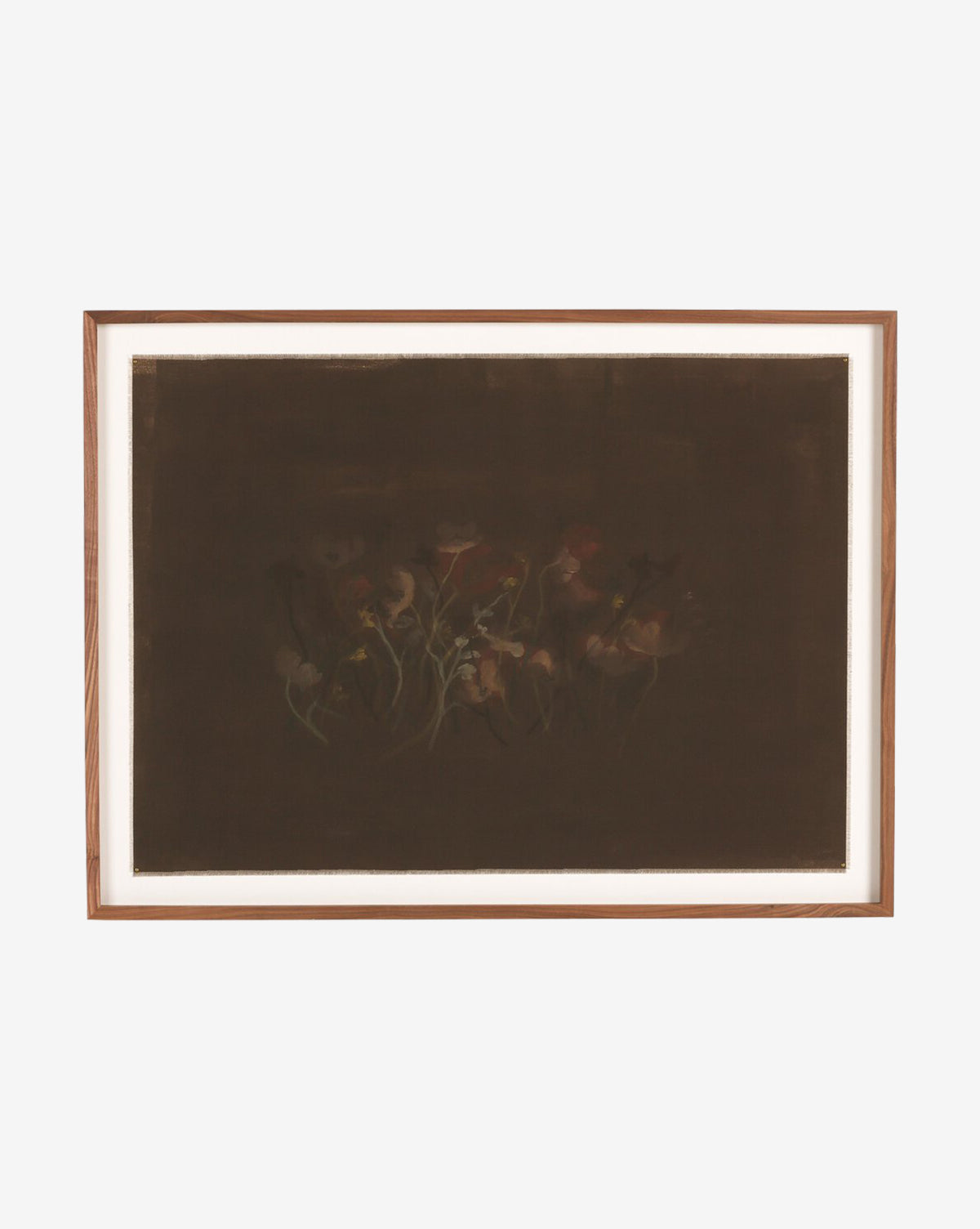 Bloom II by Brittney Schulz is a framed painting featuring expressive flowers with muted colors on a dark background, creating moody, handmade wall art that adds subtle elegance to any space, by McGee & Co.