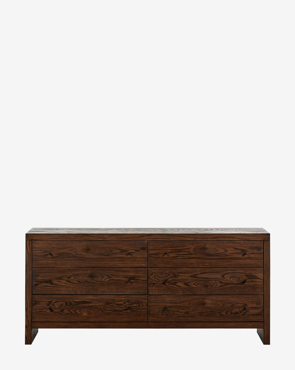 The Britton 6 Drawer Dresser features a modern design in rich umber dark wood, with six wide drawers arranged in two columns, all set against a plain white background by McGee & Co.