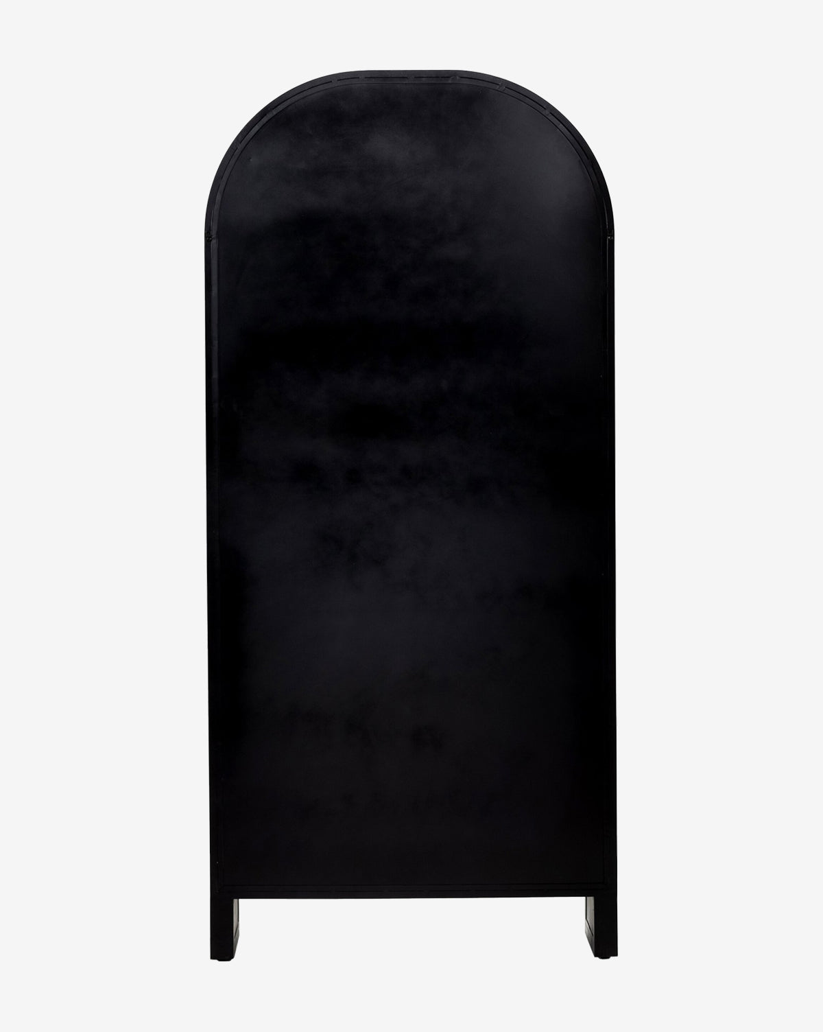 The Brookes Cabinet, featuring a tall, black arched design with a sleek matte finish, stands upright against a plain white background. Its smooth surface covers most of the image, echoing modern elegance by McGee & Co.