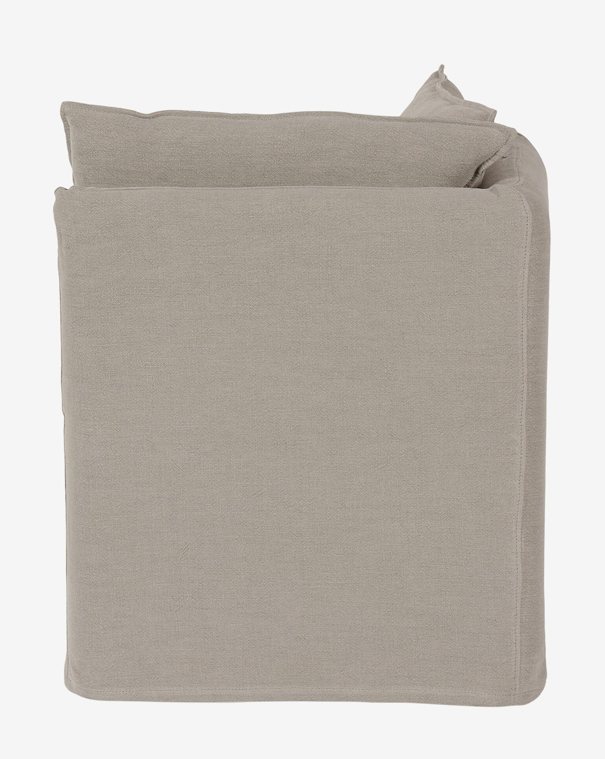 A square, light gray linen blend cushion with a soft fabric texture, seen from above against a white background. The plush cushion has gently rounded edges and looks comfortable—perfect for the Brookings Slipcover Corner sofa, by McGee & Co.