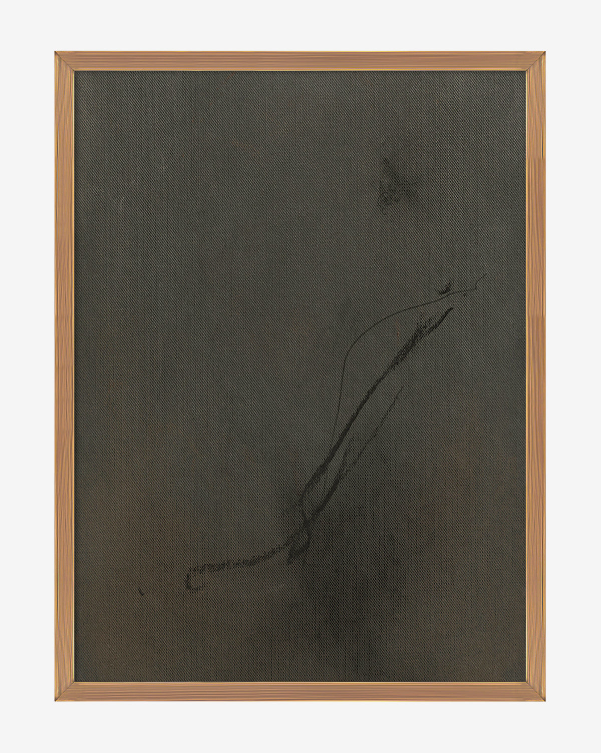 By Chance by Karen Covey is a framed canvas artwork with a dark, textured surface and subtle black smudges and lines on white—a striking piece that adds moody elegance to any room.