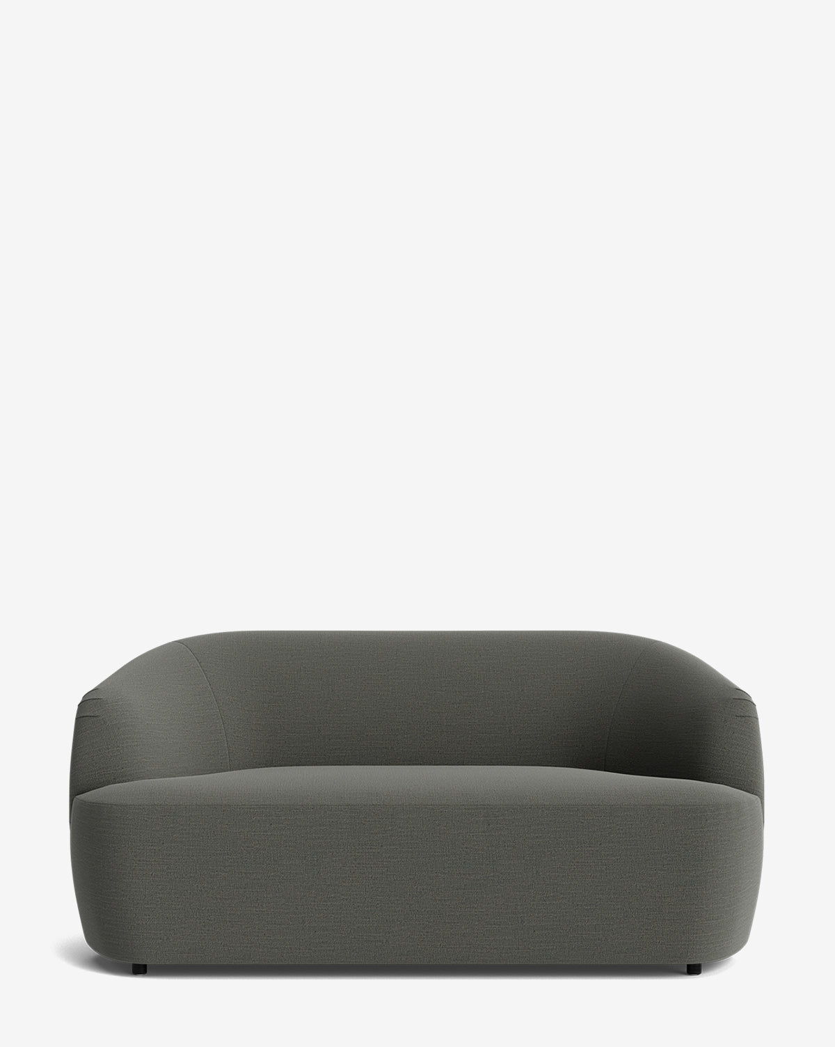 The Makerspalm Byron Settee 68 is a modern, low-profile dark gray sofa with rounded edges and a minimalist design, showcased against a plain white background by McGee & Co.
