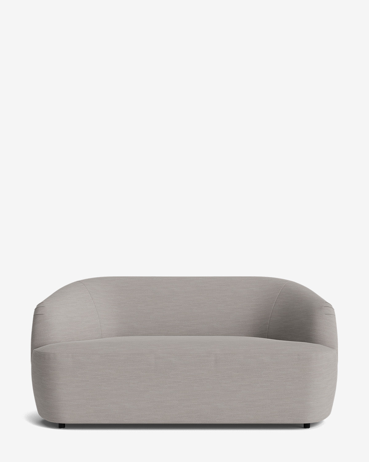 The Byron Settee 68 features a modern, light gray design with smooth, rounded edges and a curved back, offering stylish comfort for two—all set against a plain white background by McGee & Co.