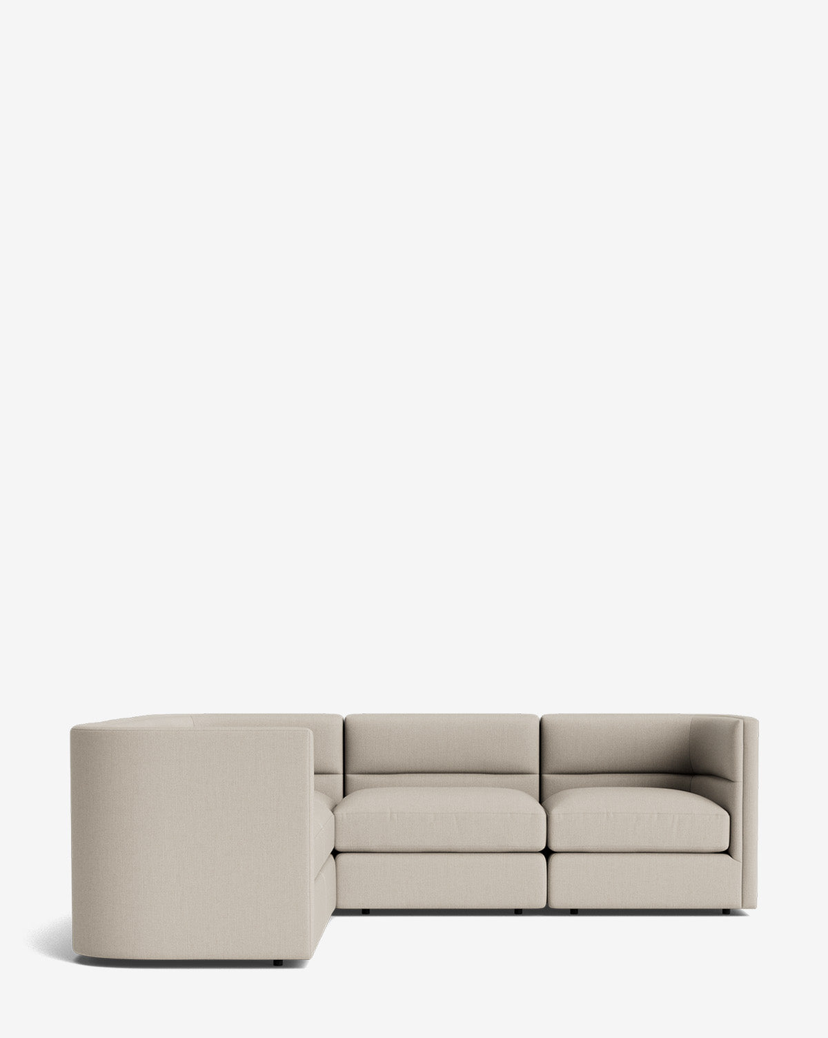 The Claremont Modular L Sectional 99 features clean lines, low backrests, and modern design in light beige fabric—a customizable comfort piece set against a plain white background by McGee & Co.