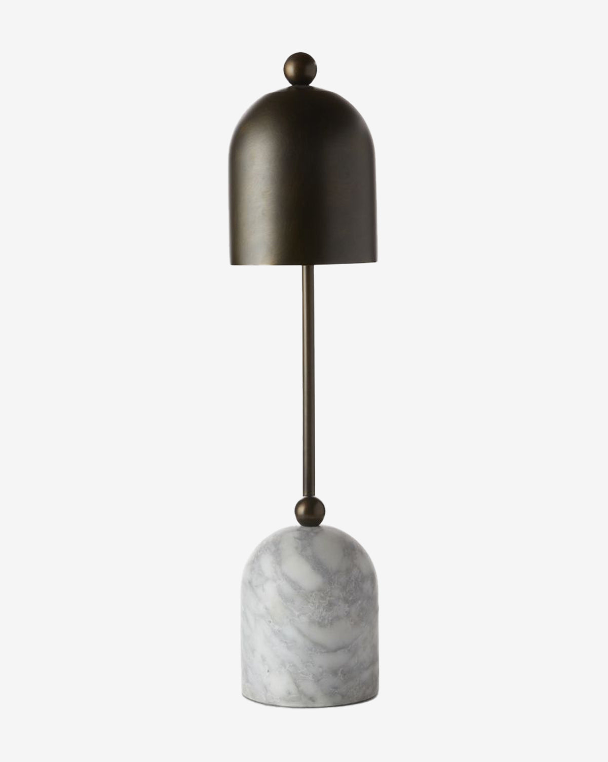 The Daley Desk Lamp showcases a bronze-finished shade, slender rod, and rounded gray marble base on a plain white background, by McGee & Co.