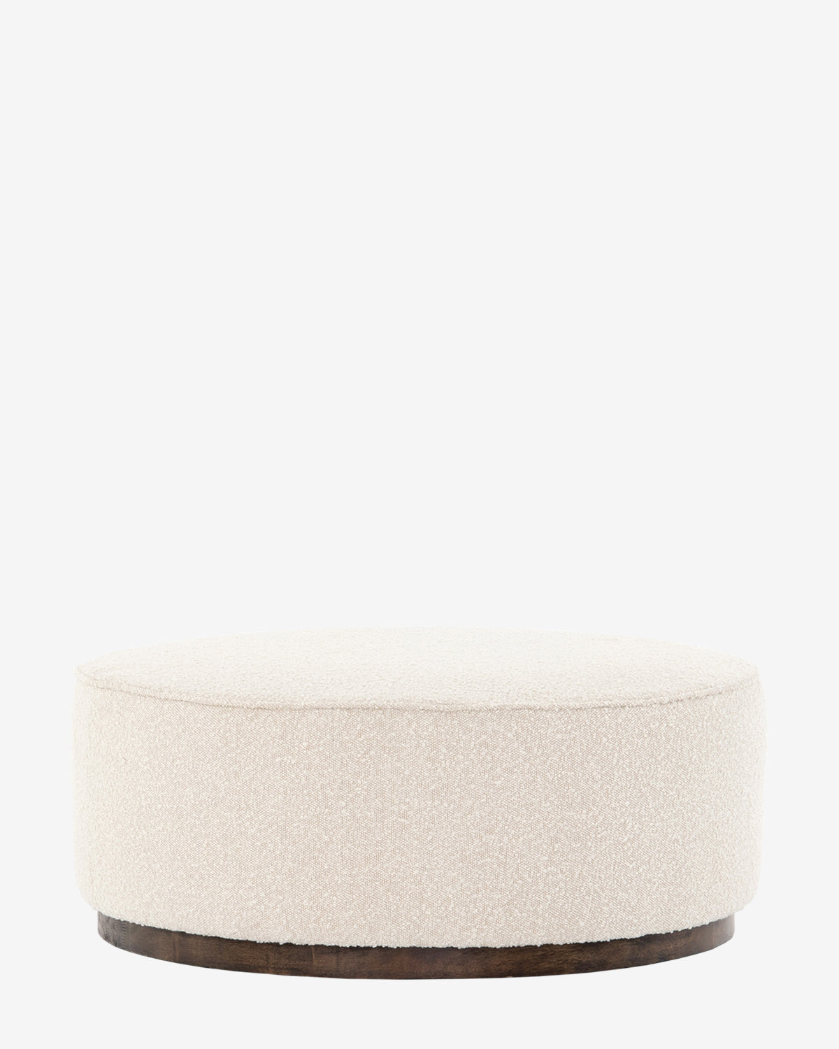The Dawson Ottoman pairs a sturdy wood base with a cream fabric cushion, offering stylish comfort as an accent piece, by McGee & Co.