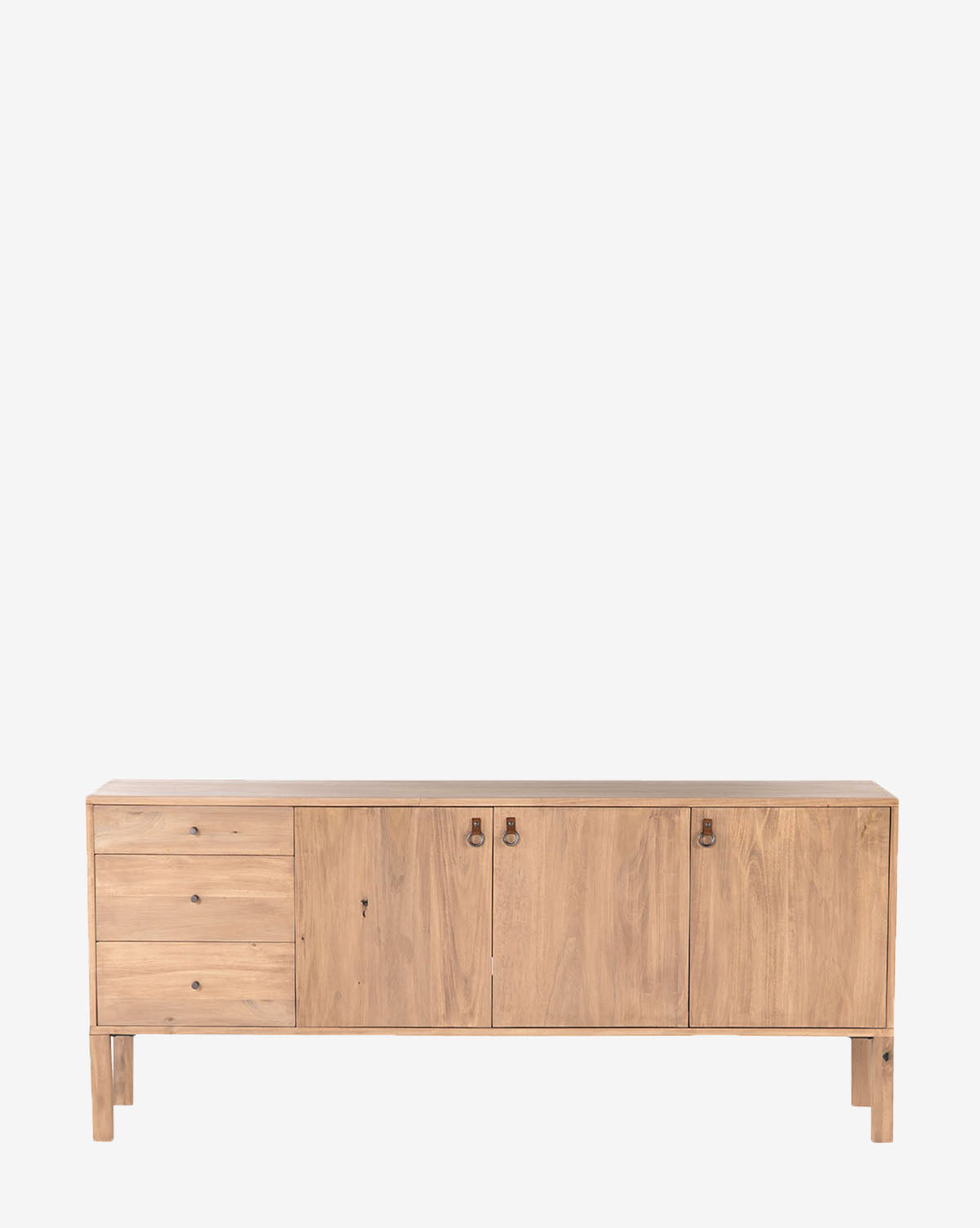 The Daylin Sideboard showcases shaker-inspired style in solid dry-washed poplar, with three left drawers and two right cabinets. Its simple, modern design highlights the wood’s natural grain, by McGee & Co.