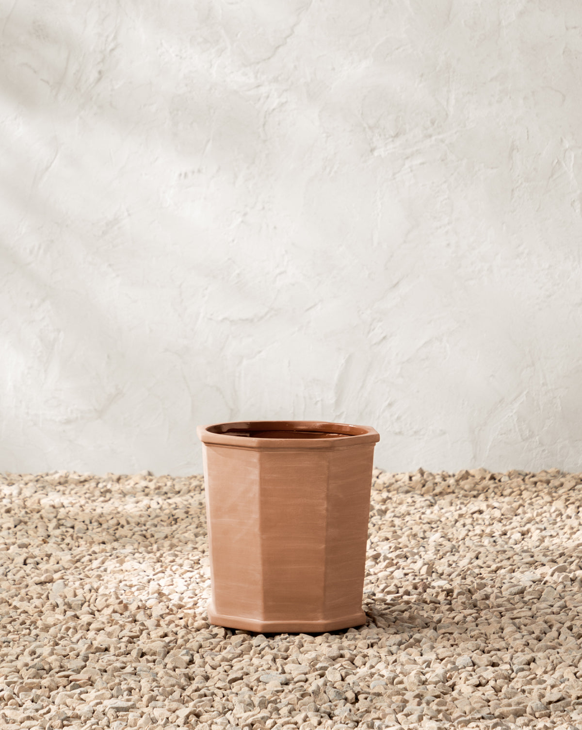 Large Dempsey Planter, 12” Dia. x 12” H, in a terracotta with rustic finish, from McGee & Co.
