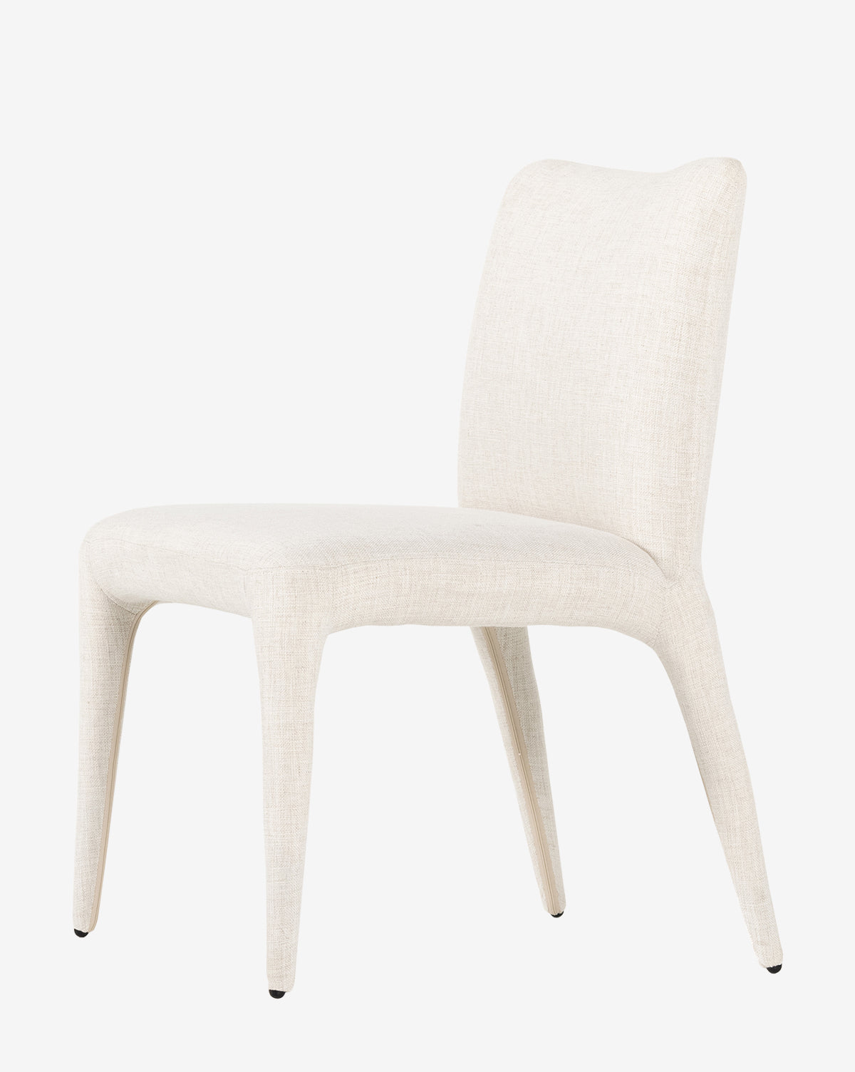 The Elbert Dining Chair features a modern armless design, light beige flax linen upholstery, rounded edges, and slim tapered legs, displayed against a plain white background by McGee & Co.