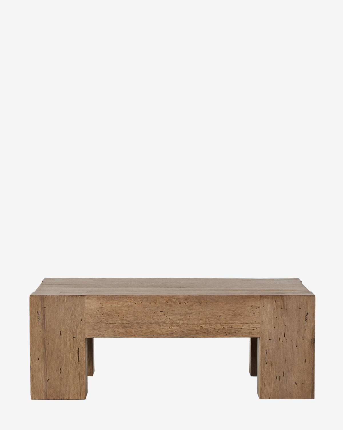 The Elias Coffee Table showcases a rectangular silhouette with bold, block-style legs and a rustic natural finish, displayed on a plain white background by McGee & Co.