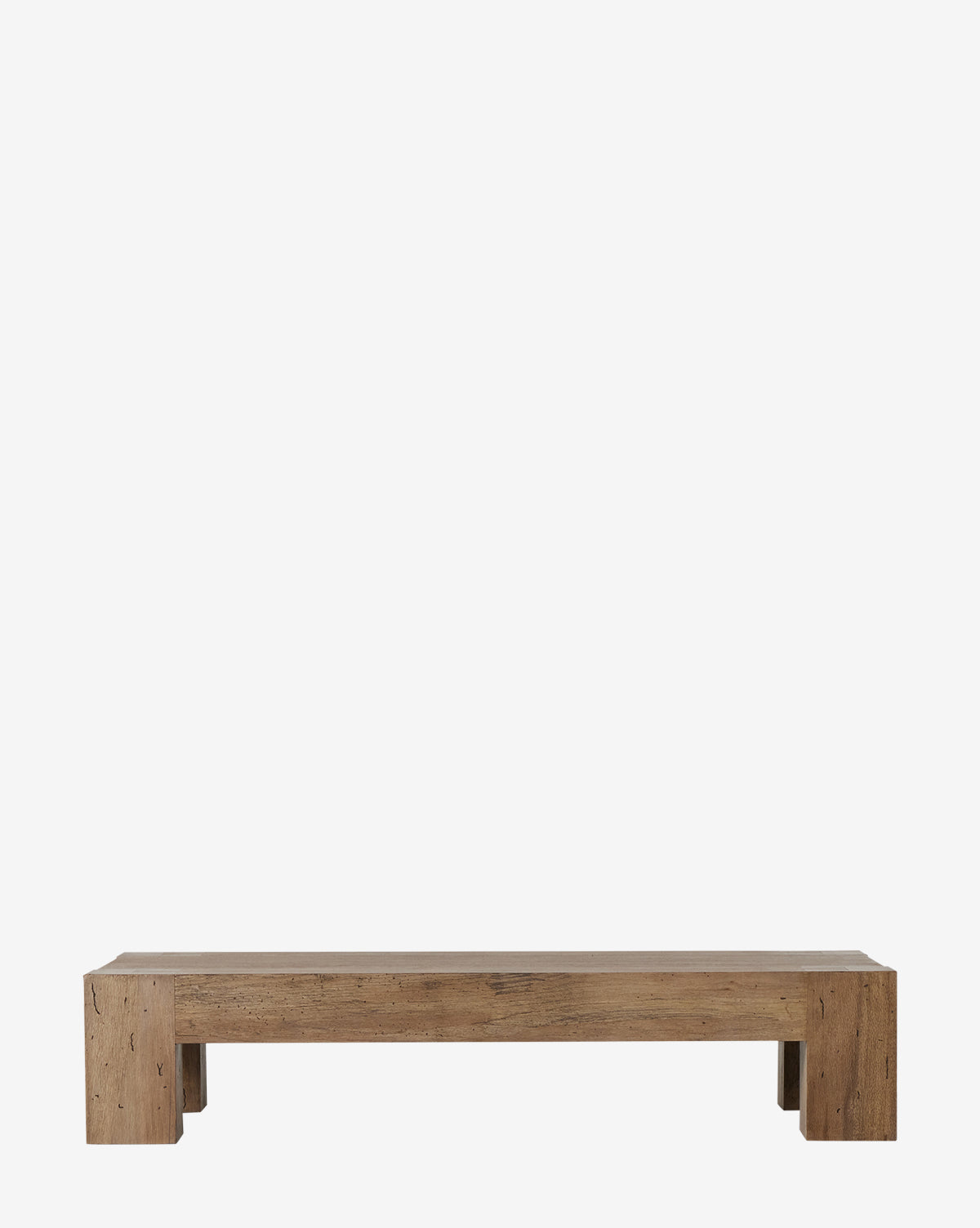 The Elias Rectangular Coffee Table features a minimalist design with solid block legs and a natural oak veneer finish, shown against a plain white background by McGee & Co.