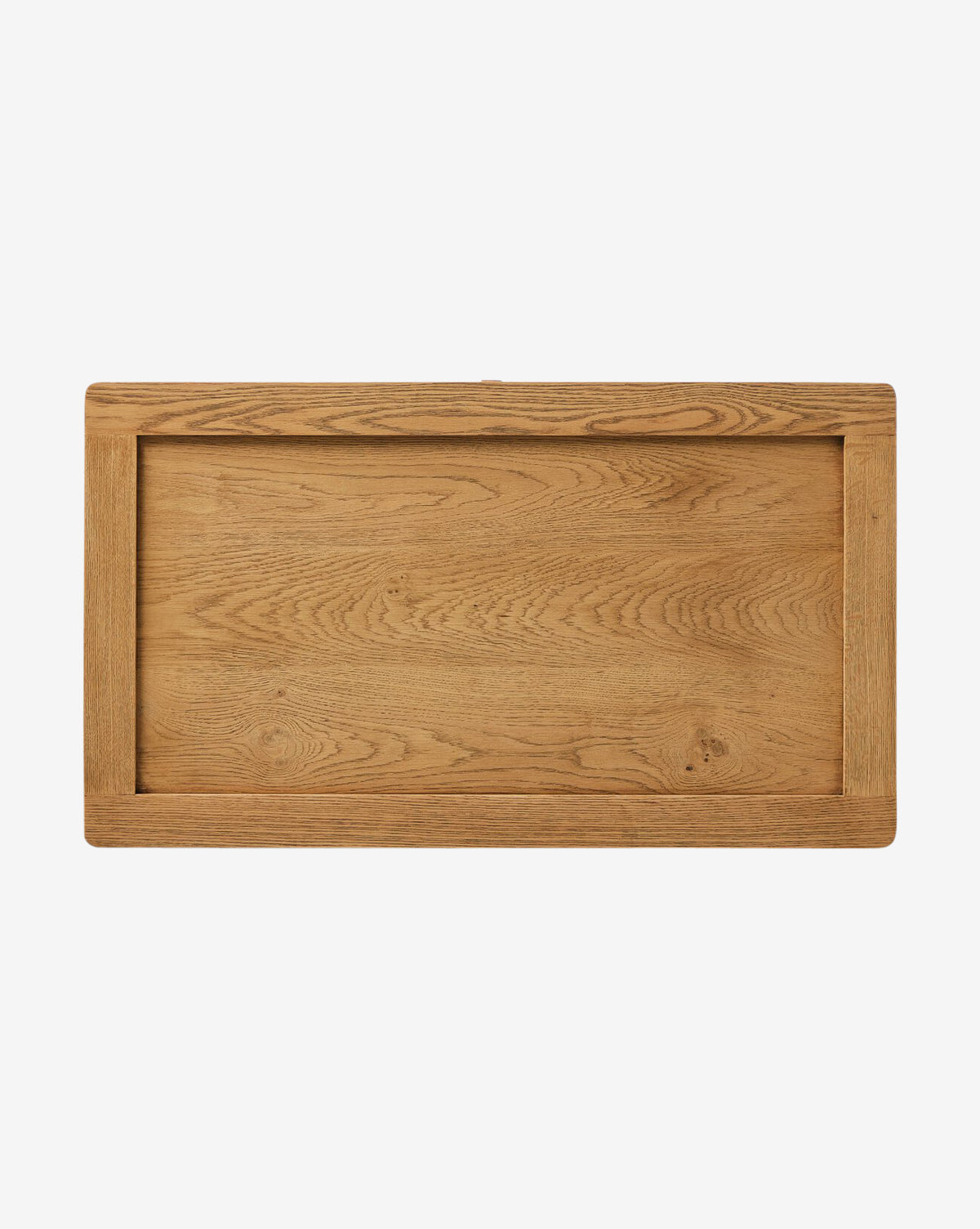 The Faelan Nightstand, crafted in light oak veneer with a raised border and natural grain patterns, is photographed from above on a white background—perfect for elevating your bedroom styling, by McGee & Co.