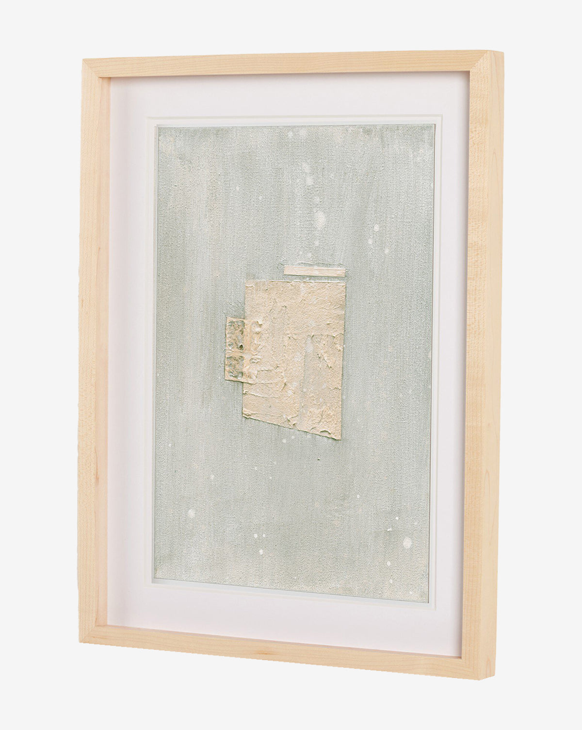 Galactic IV by Jade Dacay is a minimalist mixed media wall art featuring textured beige rectangles on a light gray background, elegantly framed in light wood with a white mat, by McGee & Co.