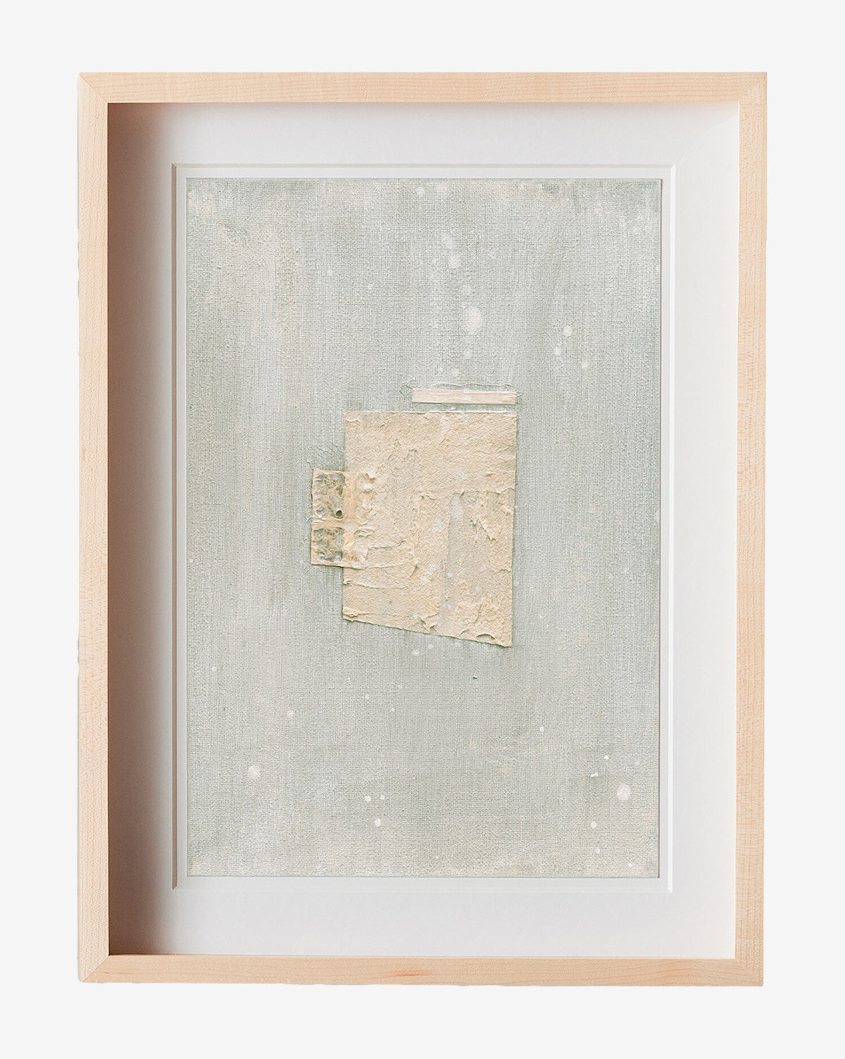 Galactic IV by Jade Dacay is a framed minimalist wall art featuring textured beige and off-white rectangles on a light gray dotted background, set in a natural light wood frame with a white mat, by McGee & Co.