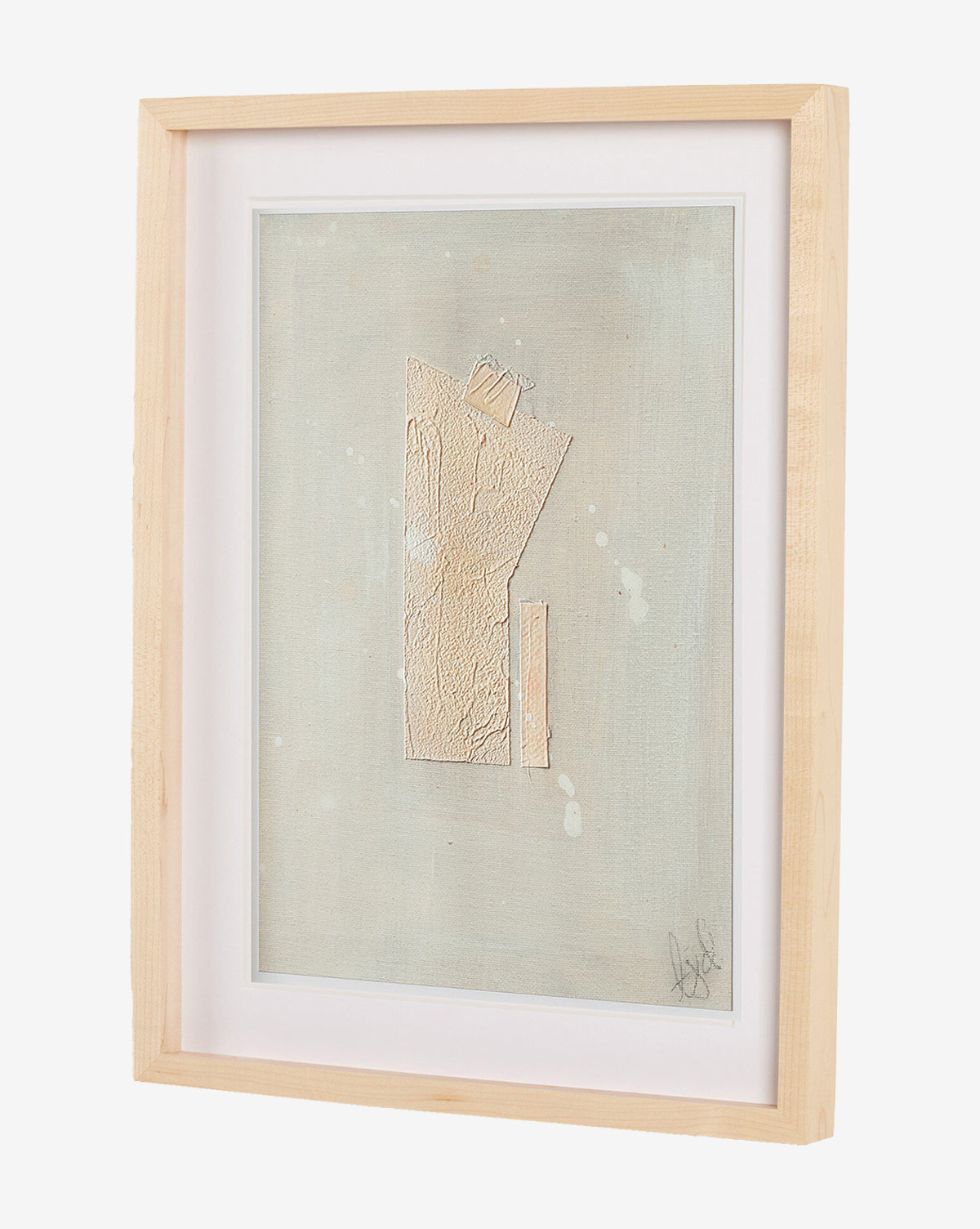 Galactic IX by Jade Dacay is a framed minimalist artwork featuring textured beige geometric shapes on a neutral background, set in a light wood frame with a white mat for striking wall decor, by McGee & Co.