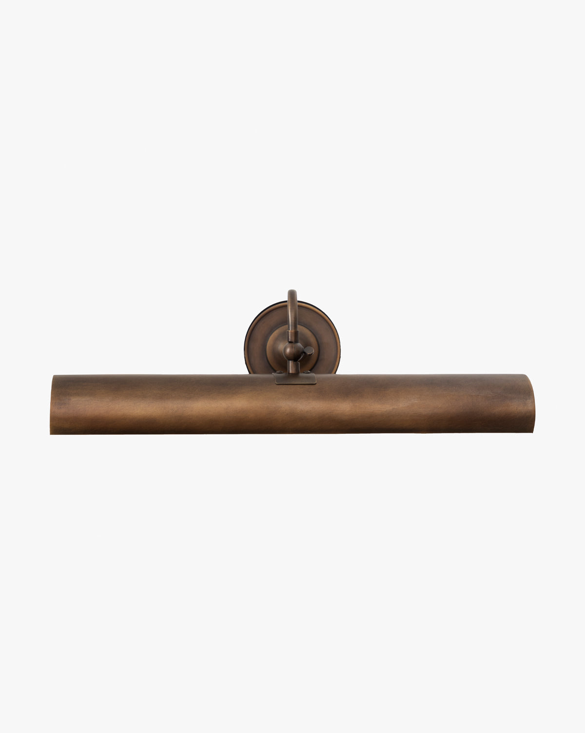 The Gallery Picture Sconce, vintage-inspired with a cylindrical shade and round backplate in burnished bronze, is wall-mounted against a plain white background by McGee & Co.