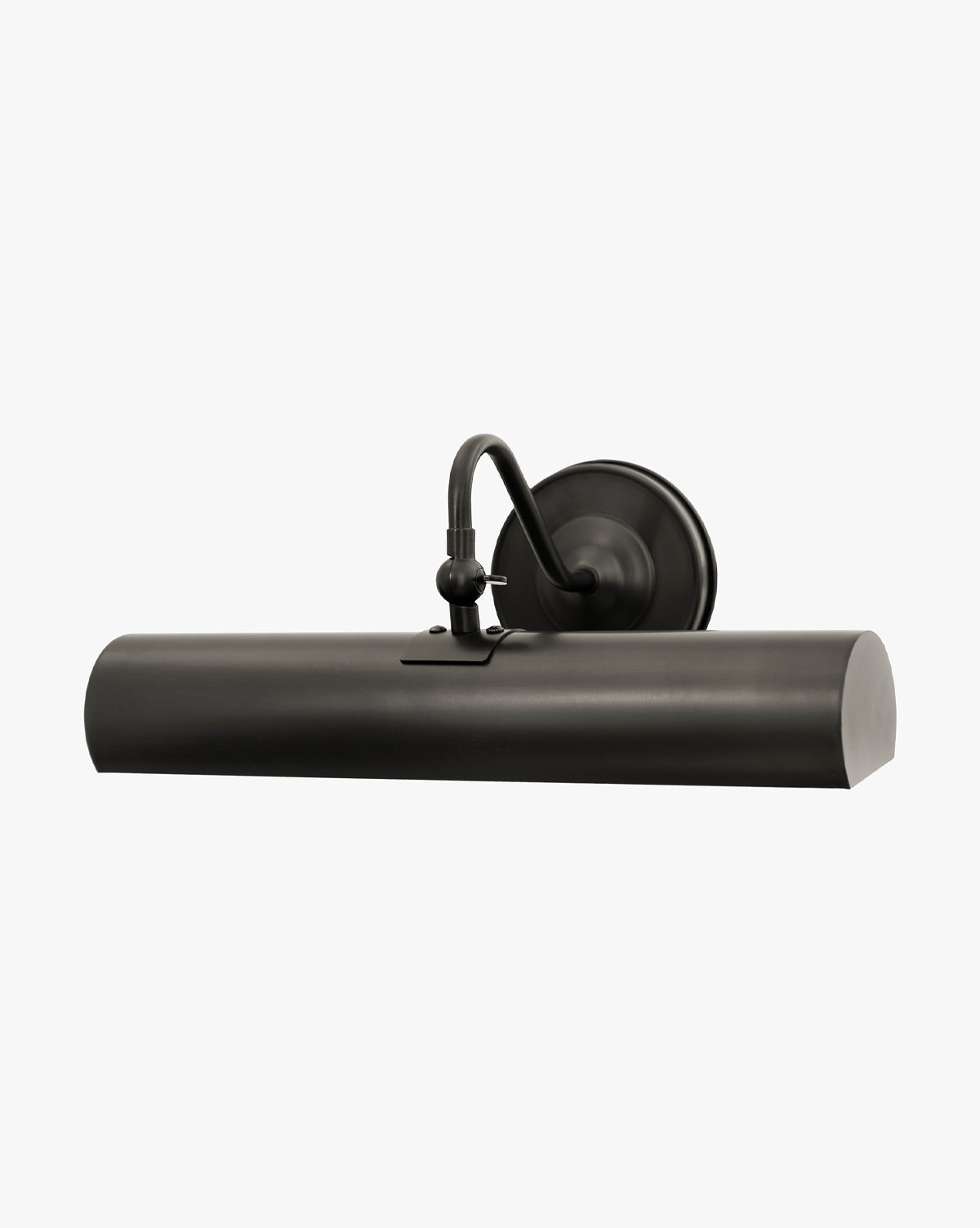 The Gallery Picture Sconce is a vintage-inspired black light with a cylindrical shade, curved arm, and round base, perfect for illuminating artwork or photos, by McGee & Co.