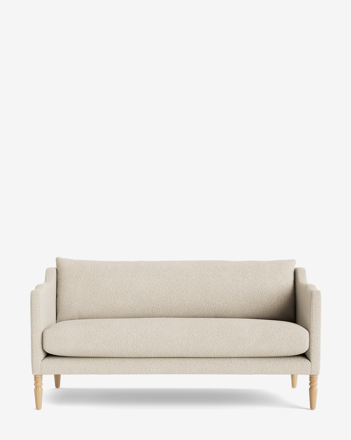 The Gemma Settee 65, with a cushioned seat, backrest, and armrests upholstered in quality fabric and set on wooden legs, is centered against a plain white background by McGee & Co.