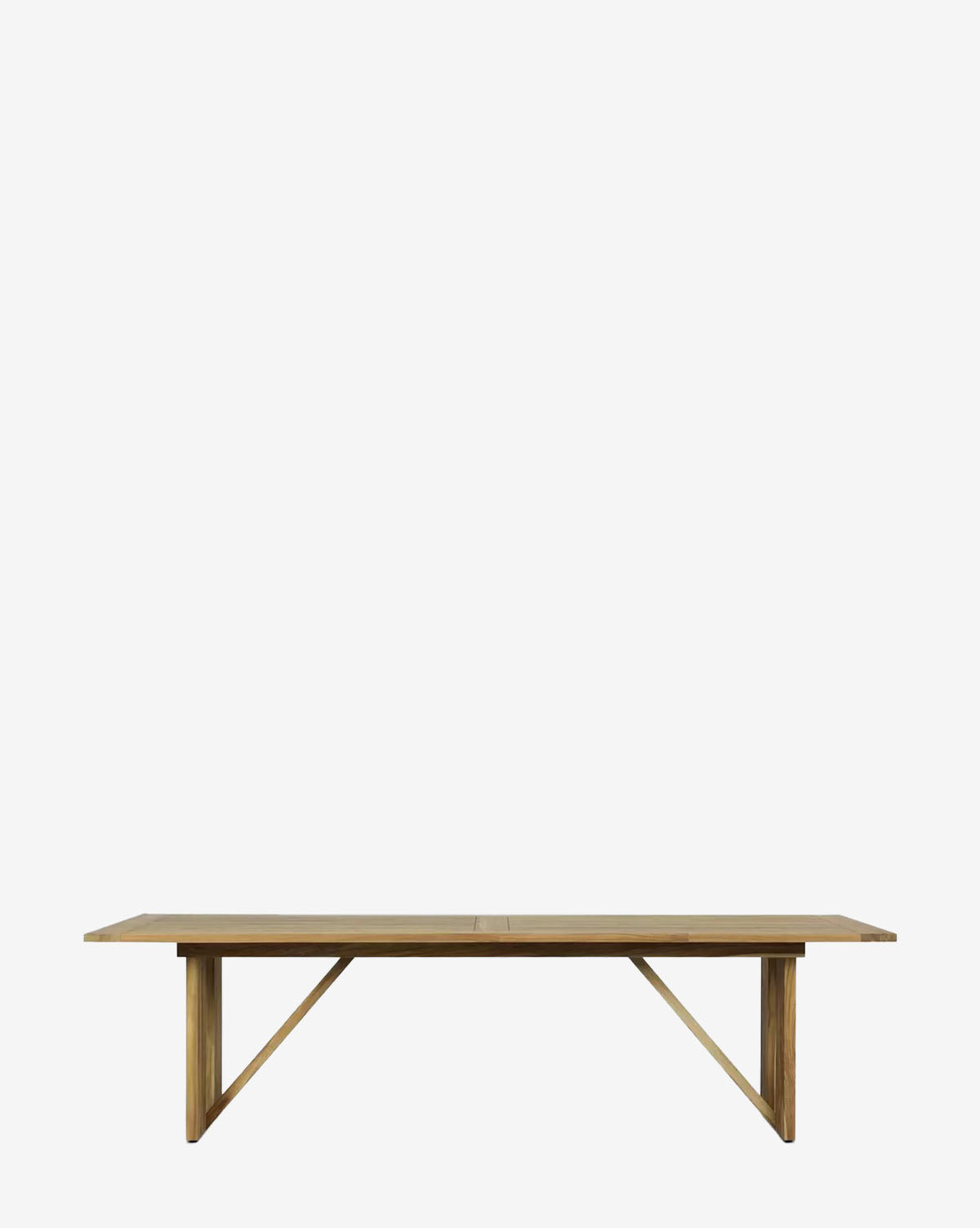 The Glenmore Outdoor Dining Table features a minimalist wooden design with a flat rectangular top and simple angled supports, displayed against a plain white background by McGee & Co.